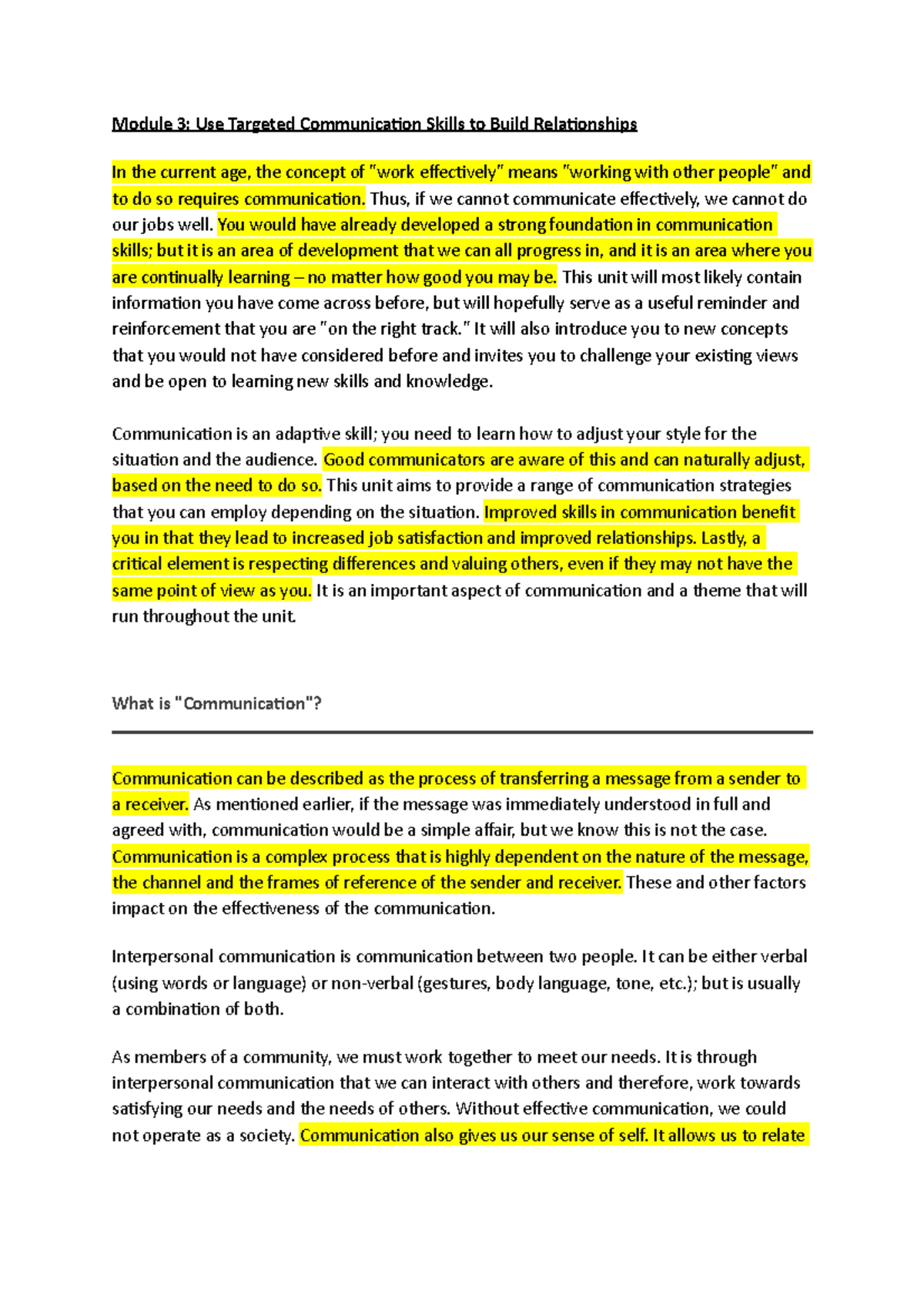 Module 3 - LECTURE NOTES - Module 3: Use Targeted Communication Skills ...