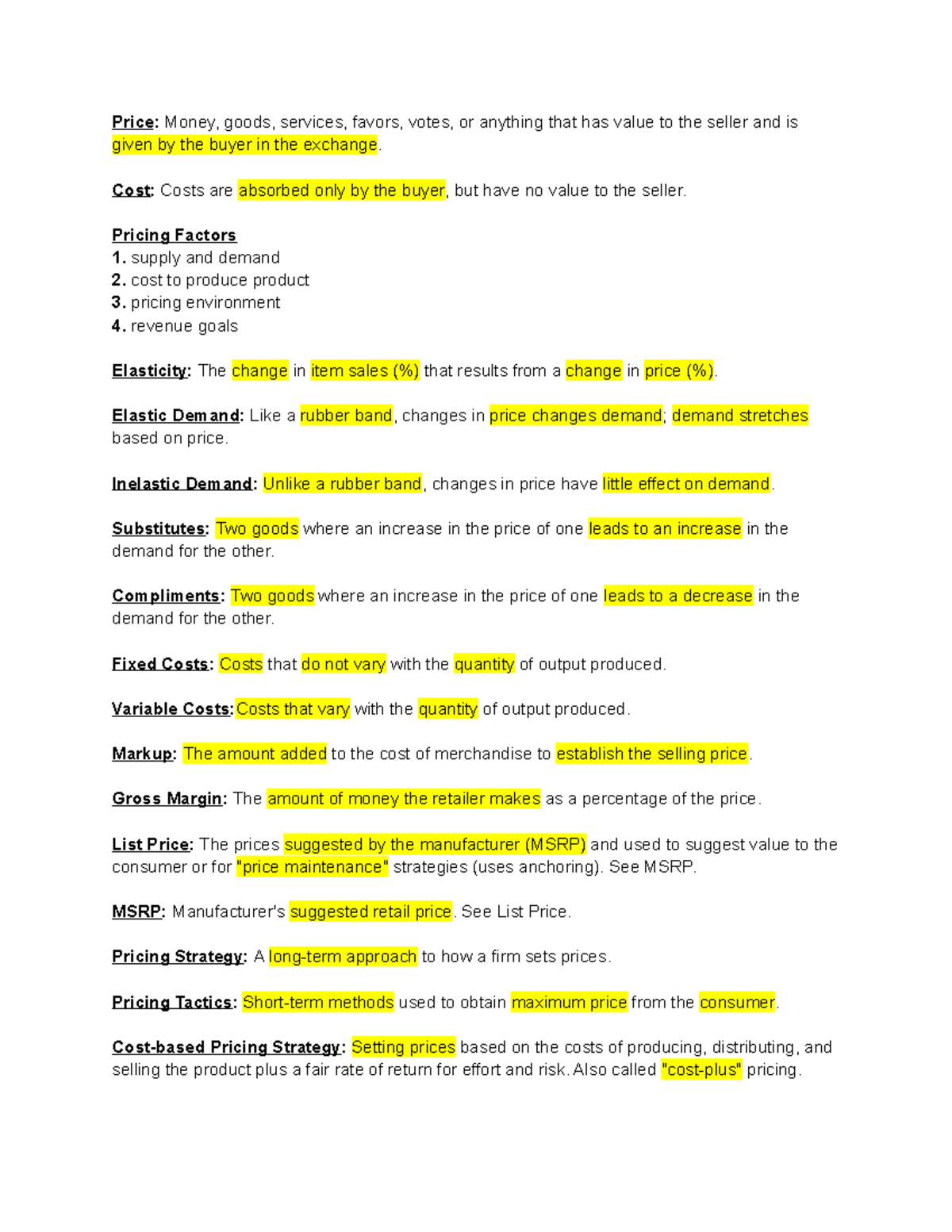 Ch. 10 - Price - Practice Notes For Chapter 10 - Price: Money, Goods ...