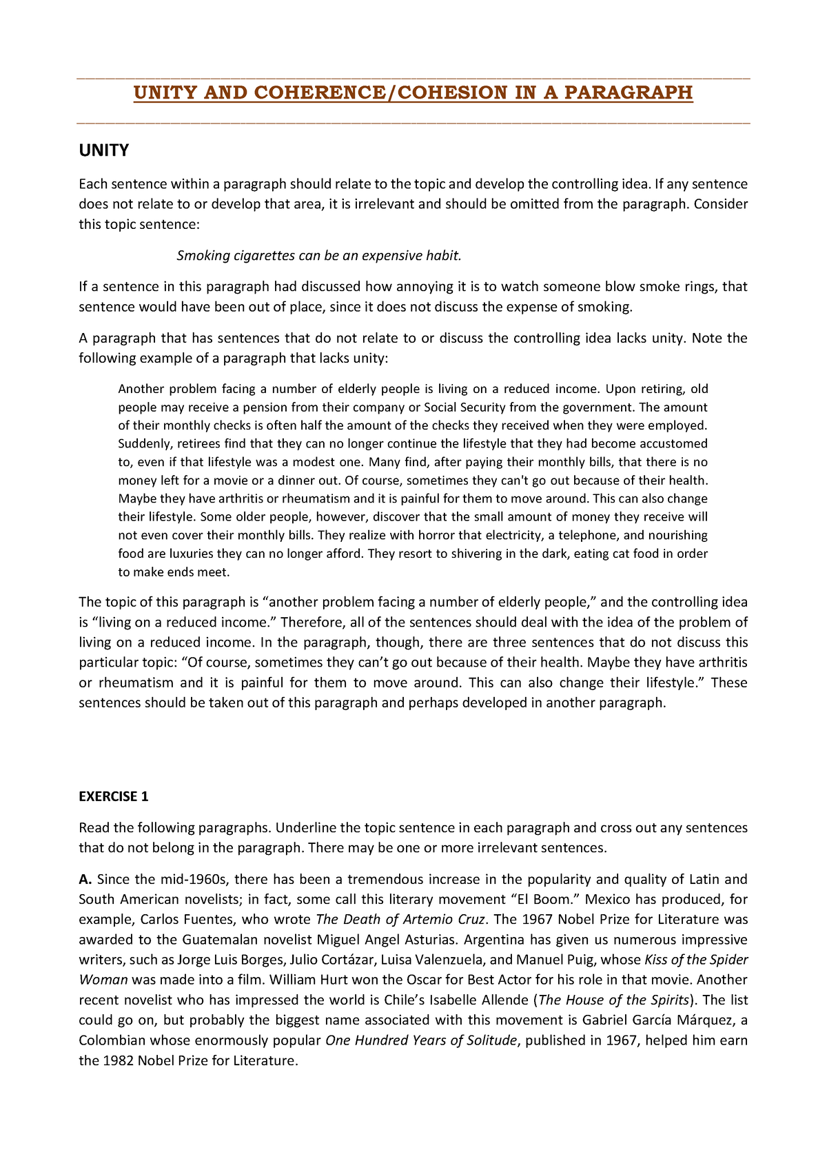 unity and coherence in relation to essay writing pdf