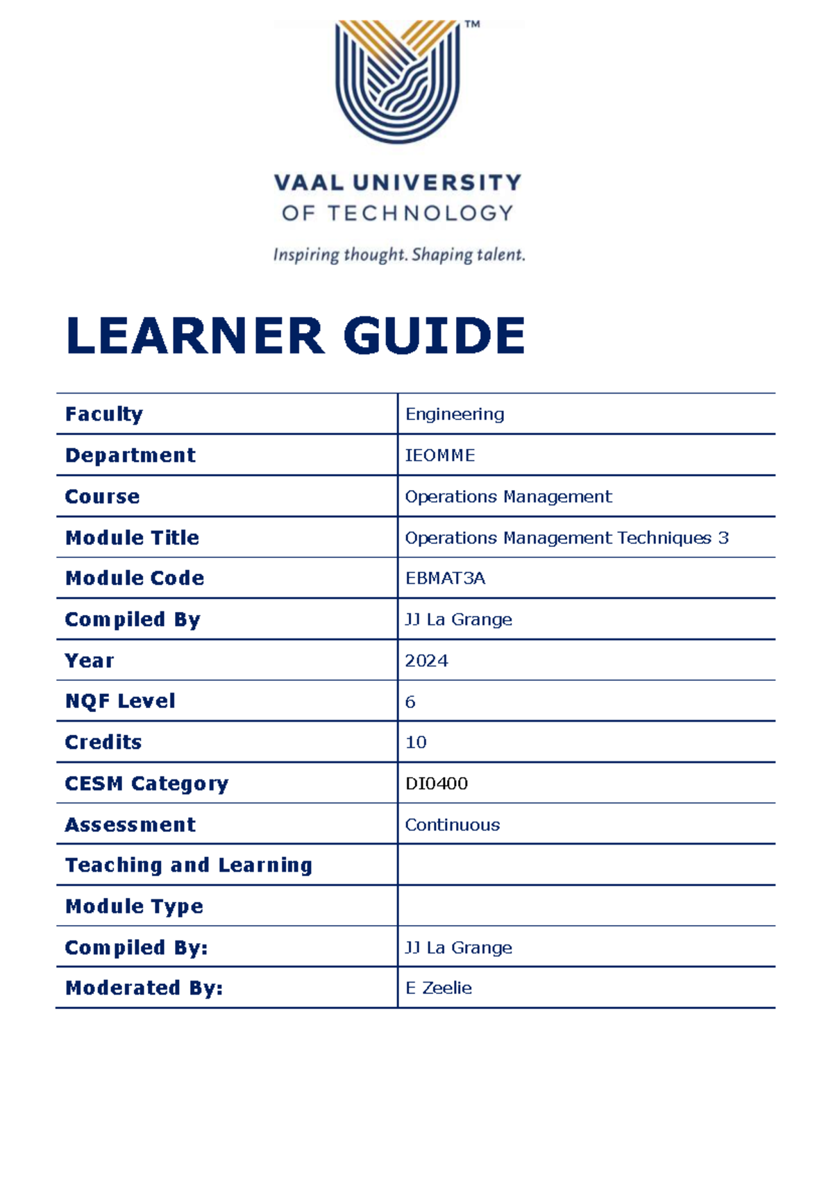 Ebmat 3A Operation Management Techniques 3 Learner Guide 2024 - LEARNER ...