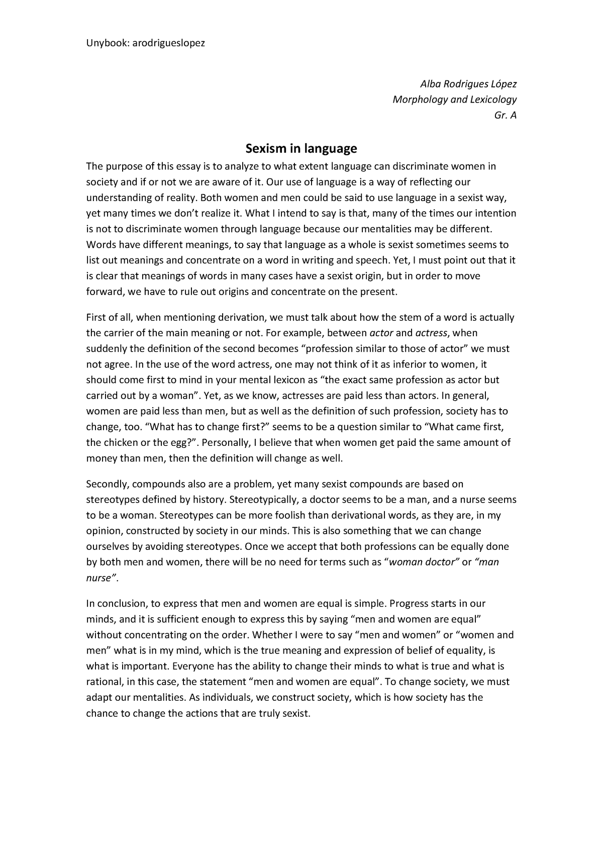 sexism in language essay