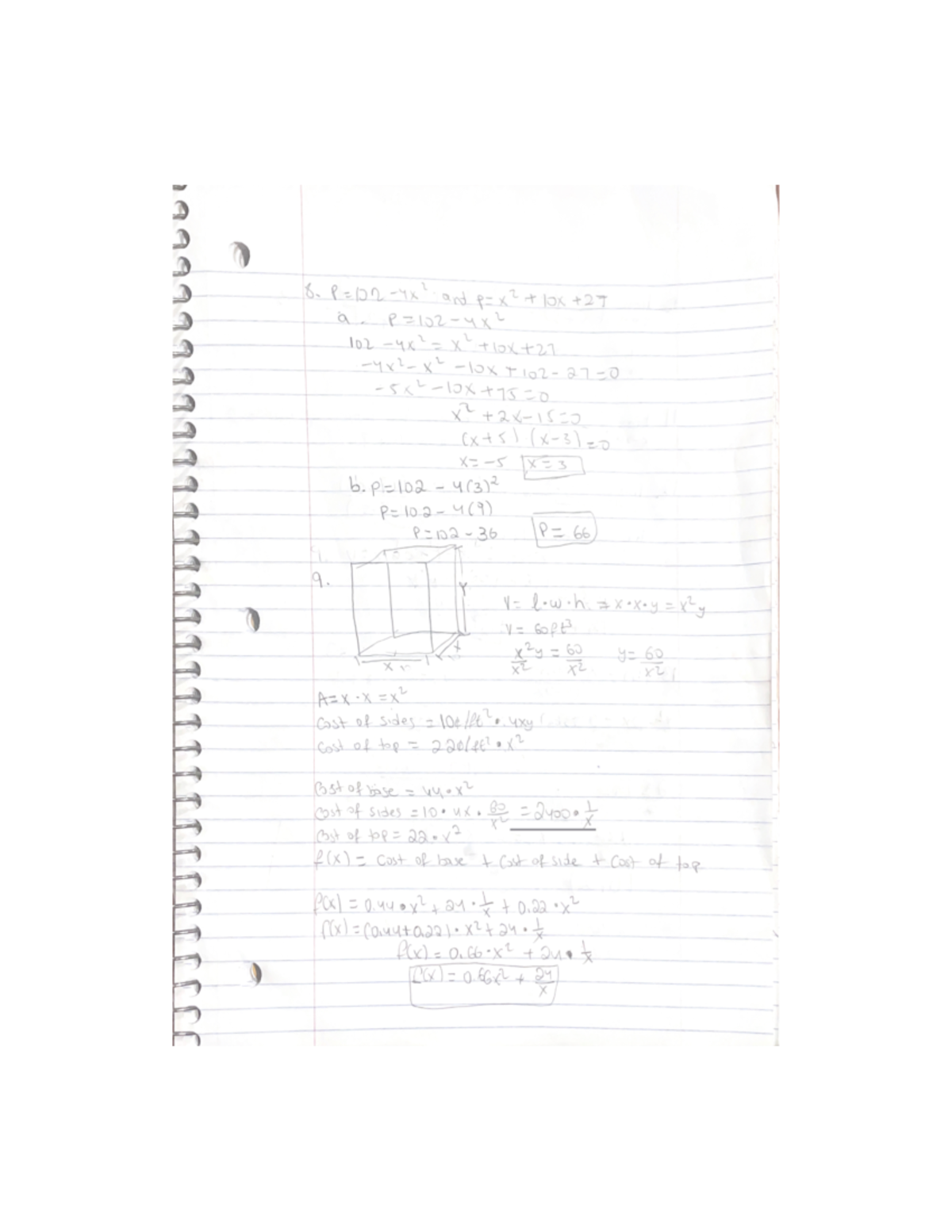 PDF2 - Assignments. - MATH 100 - 8. and lox a P b. 4(3)2 66 9 9. l.w V ...