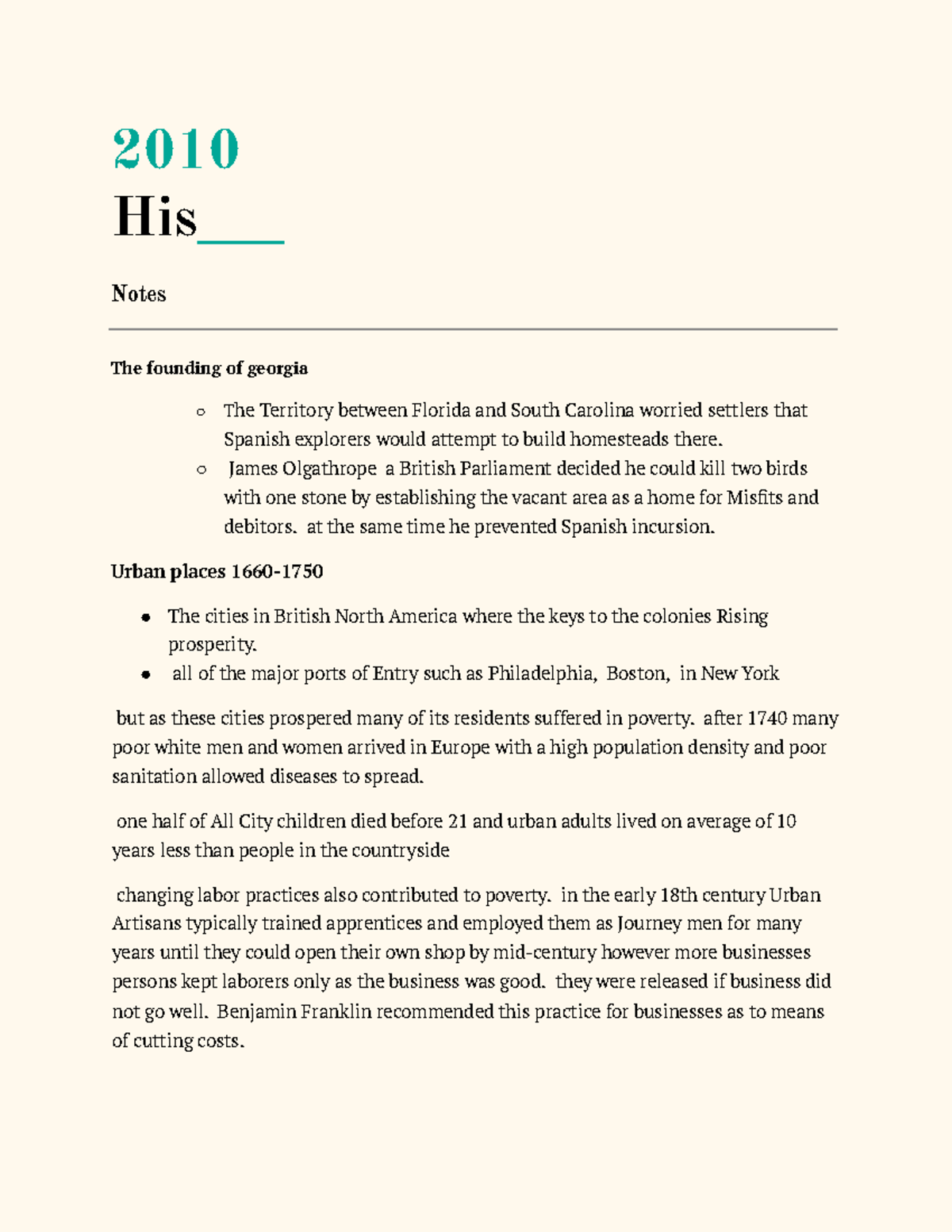 2010 history notes 2010 His___ Notes The founding of The