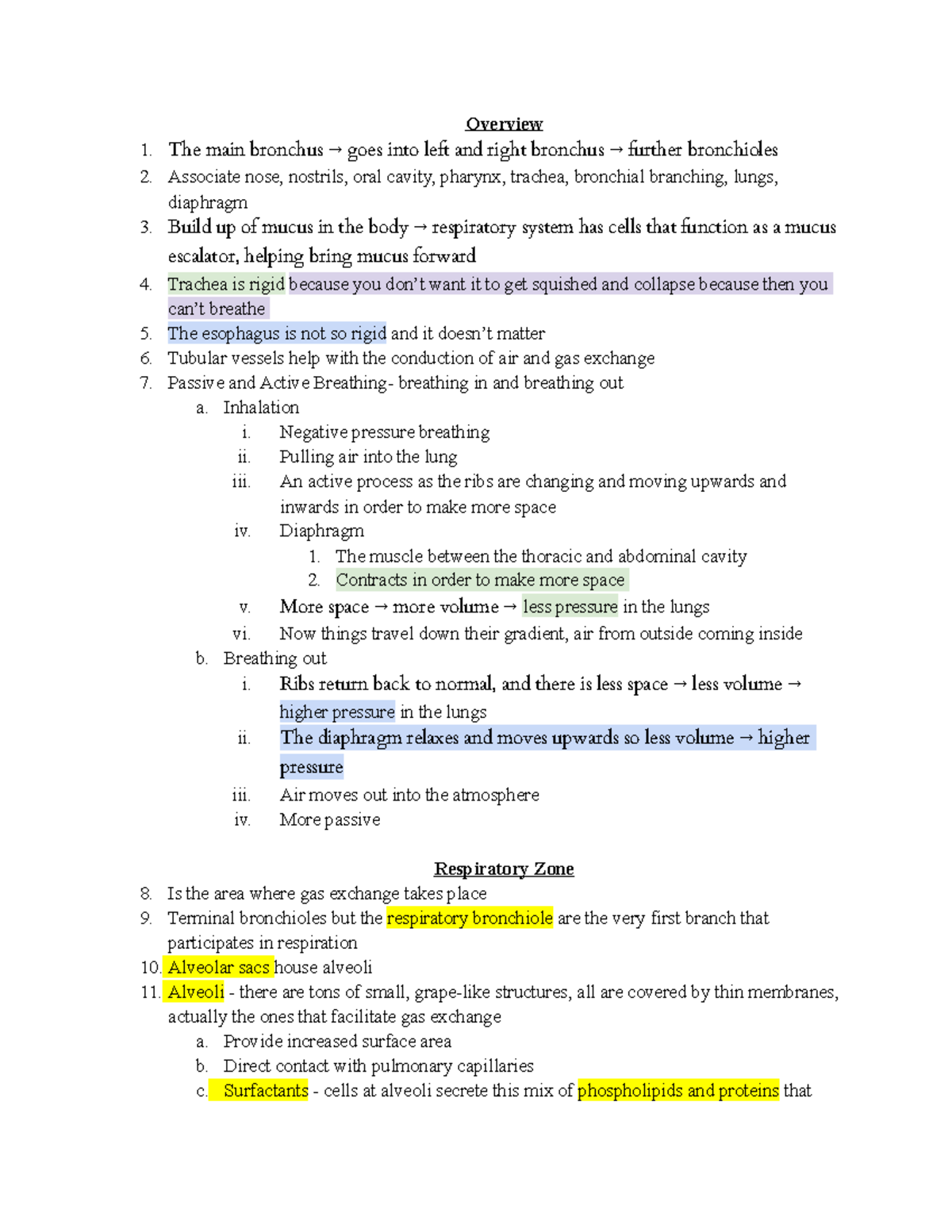 Respiratory System - sheppard in person notes - BIO100 - Hunter College ...