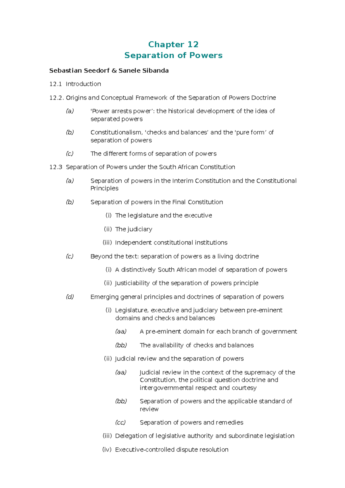 Chap12 - Family law notes - Chapter 12 Separation of Powers Sebastian ...