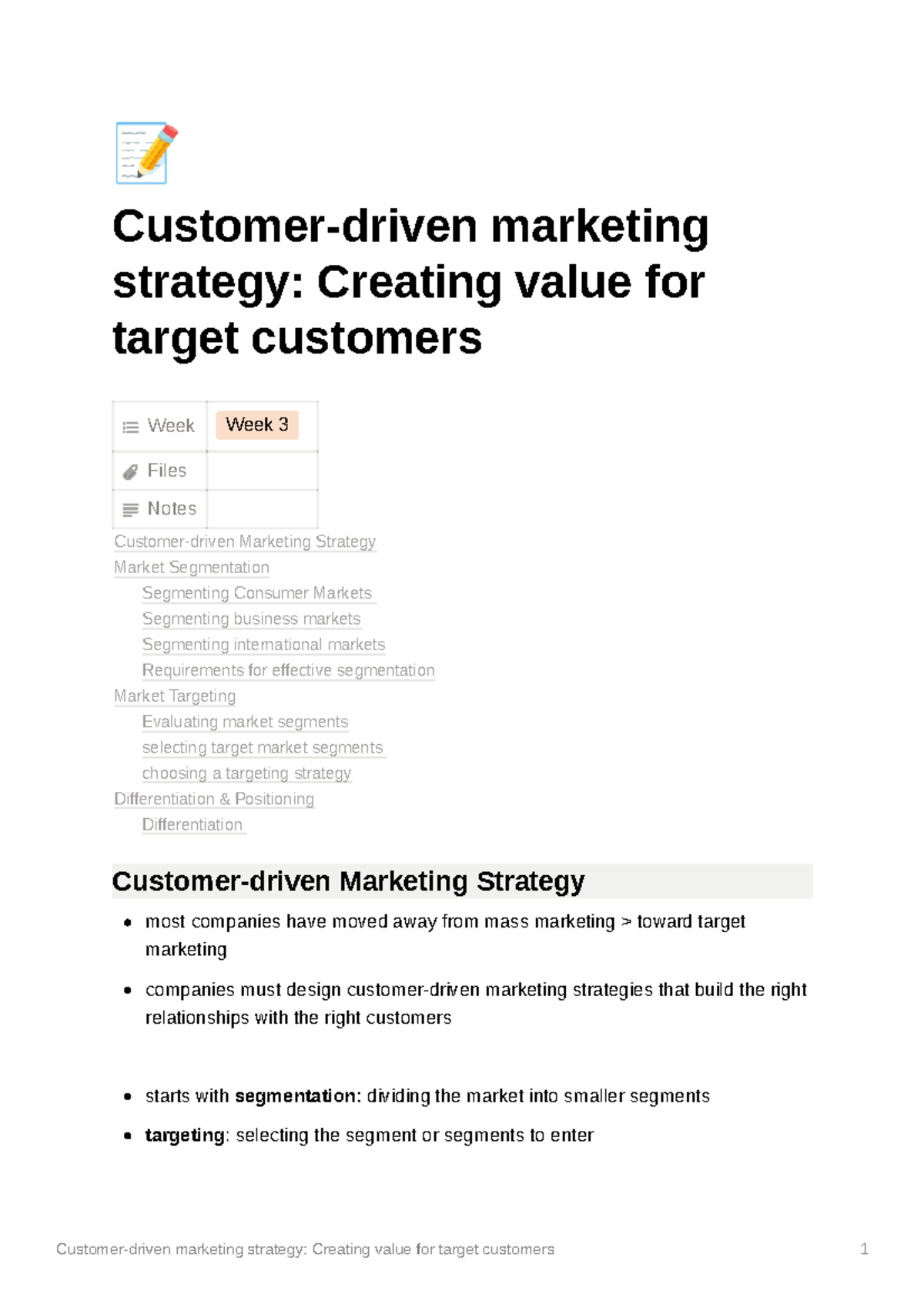 Customer driven marketing strategy Creating value for target customers ...