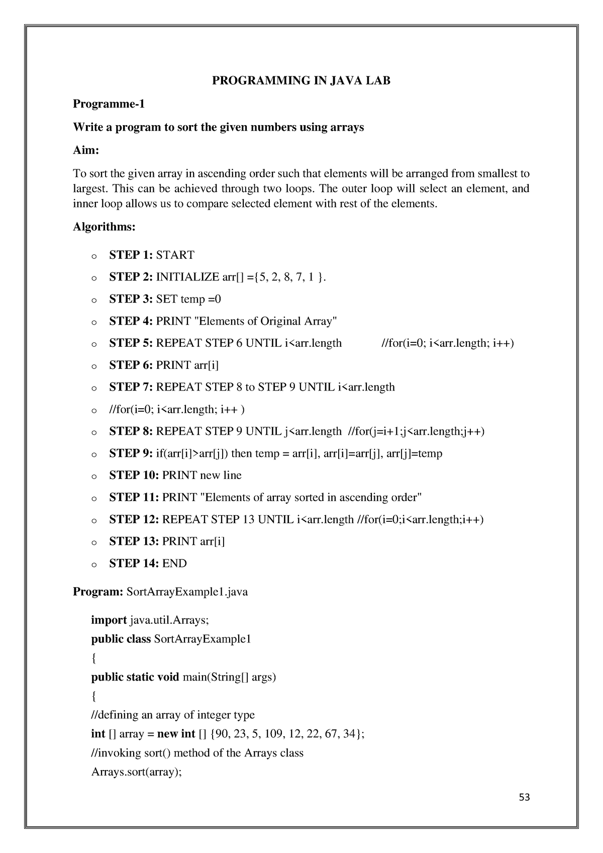 java programming lab assignments