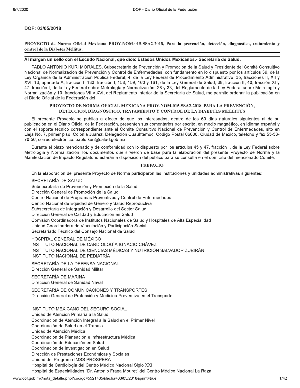 Proyecto de Norma Oficial Mexicana PROY-NOM-015-SSA2-2018 , Para la ...