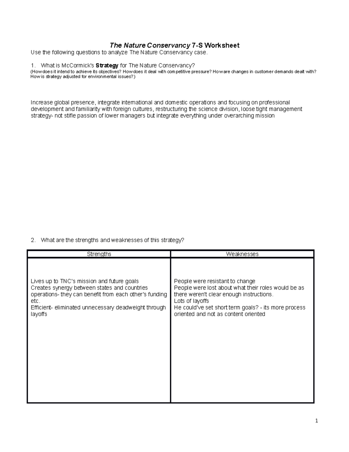 The Nature Conservancy 7-S Worksheet Updated - The Nature Conservancy 7-S Worksheet Use the ...
