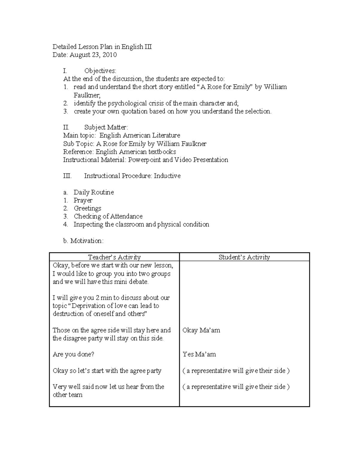 Toaz Detailed Lesson Plan In English Iii Date August 23 2010 I