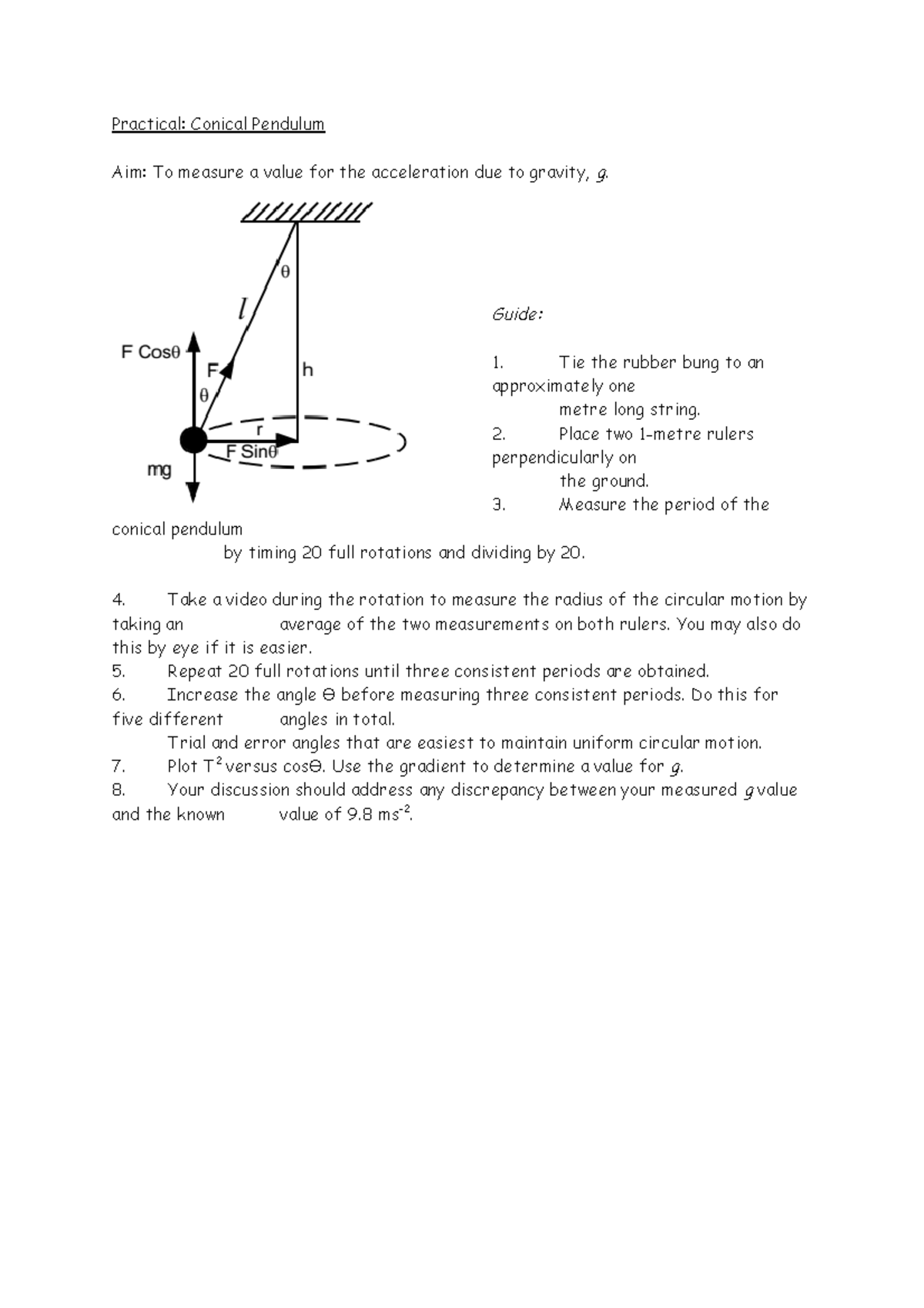 Conical Pendulum Experiment Practical Conical Pendulum Aim To