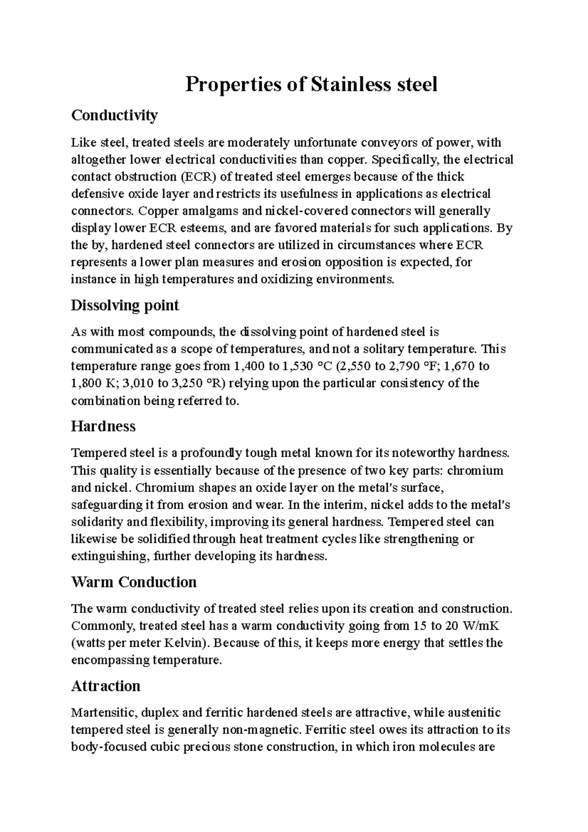 Properties of Stainless steel Properties of Stainless steel