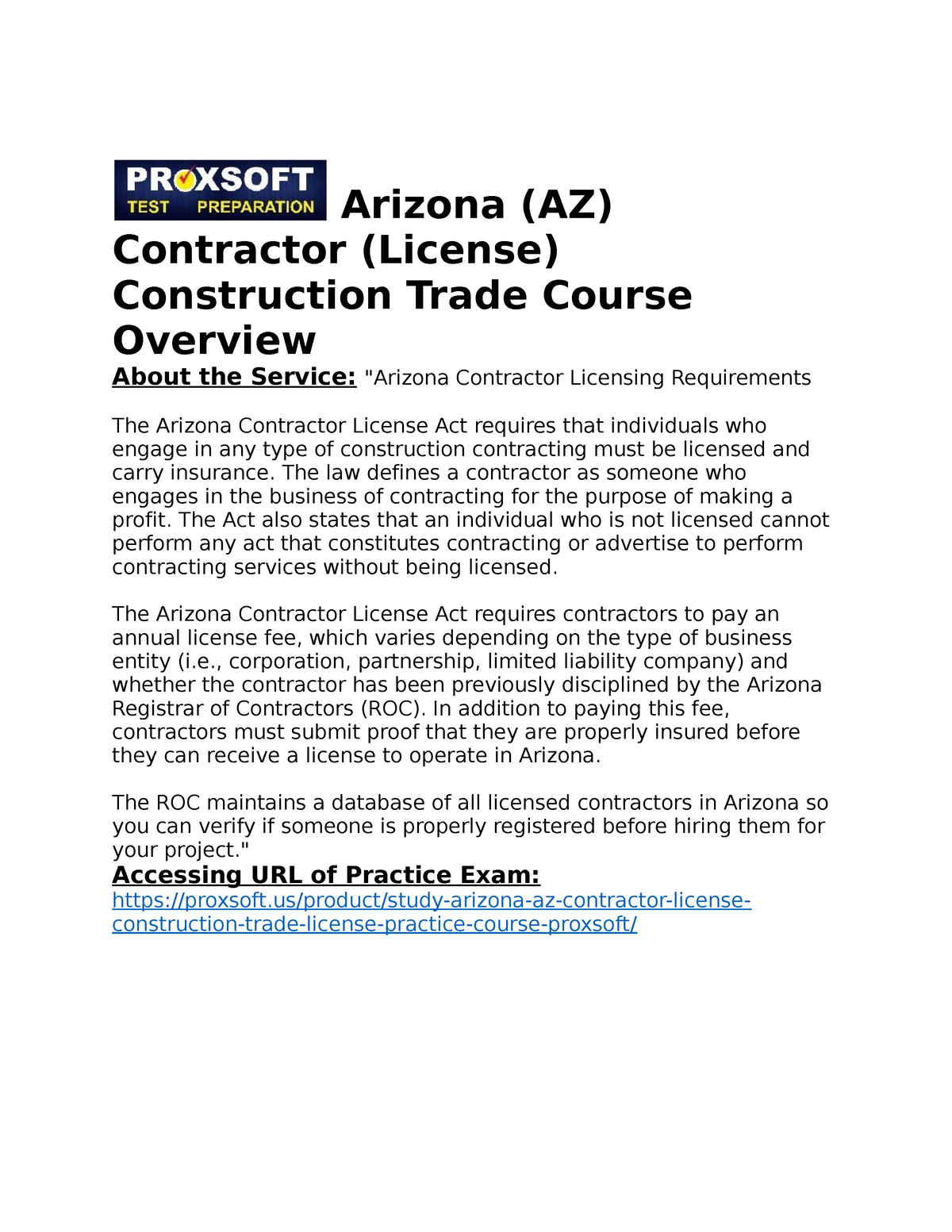 Arizona (AZ) Contractor (License) Construction Trade Practice Course ...