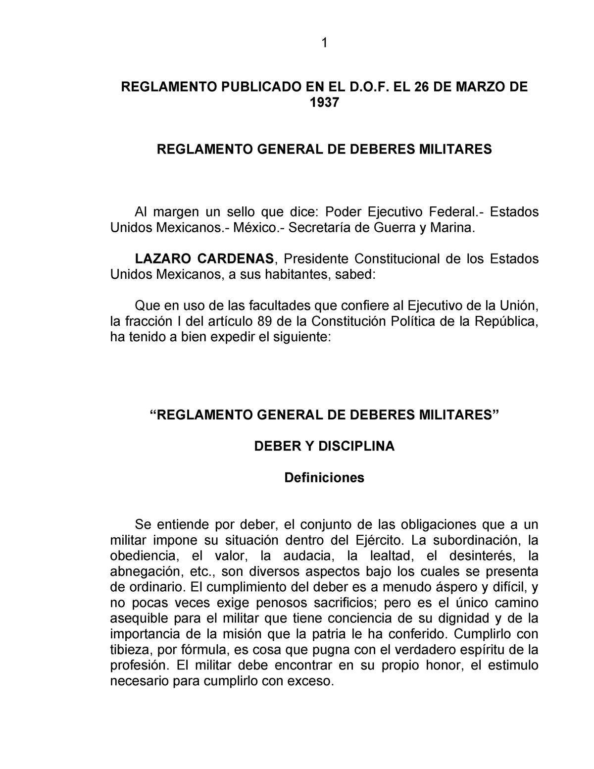 Reglamento General De Deberes Militares - REGLAMENTO PUBLICADO EN EL D ...