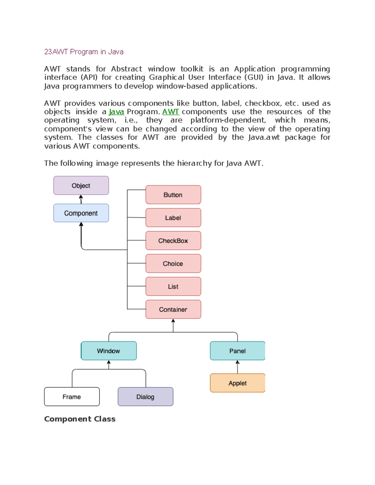 AWT Program in Java - notes - 23AWT Program in Java AWT stands for ...