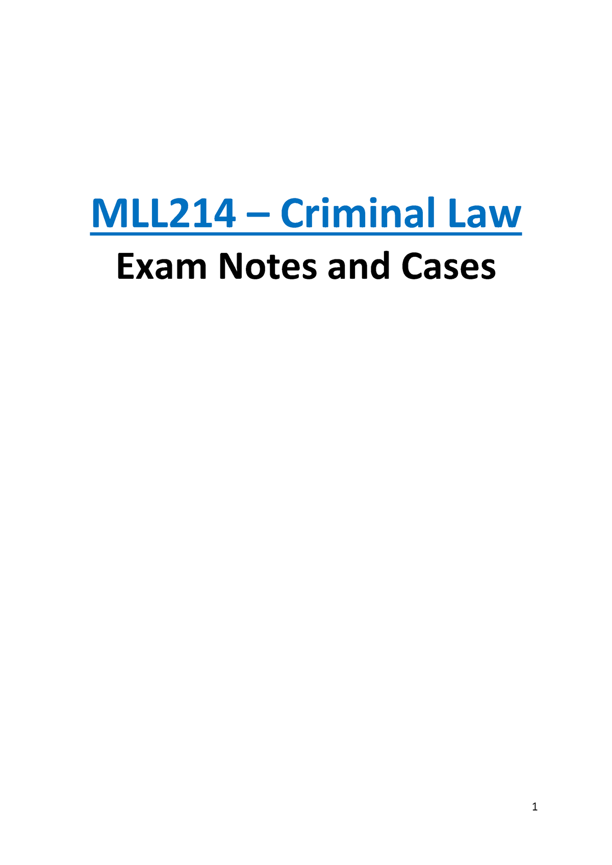 Criminal Law Lecture Notes 1-10 - MLL214 – Criminal Law Exam Notes And ...