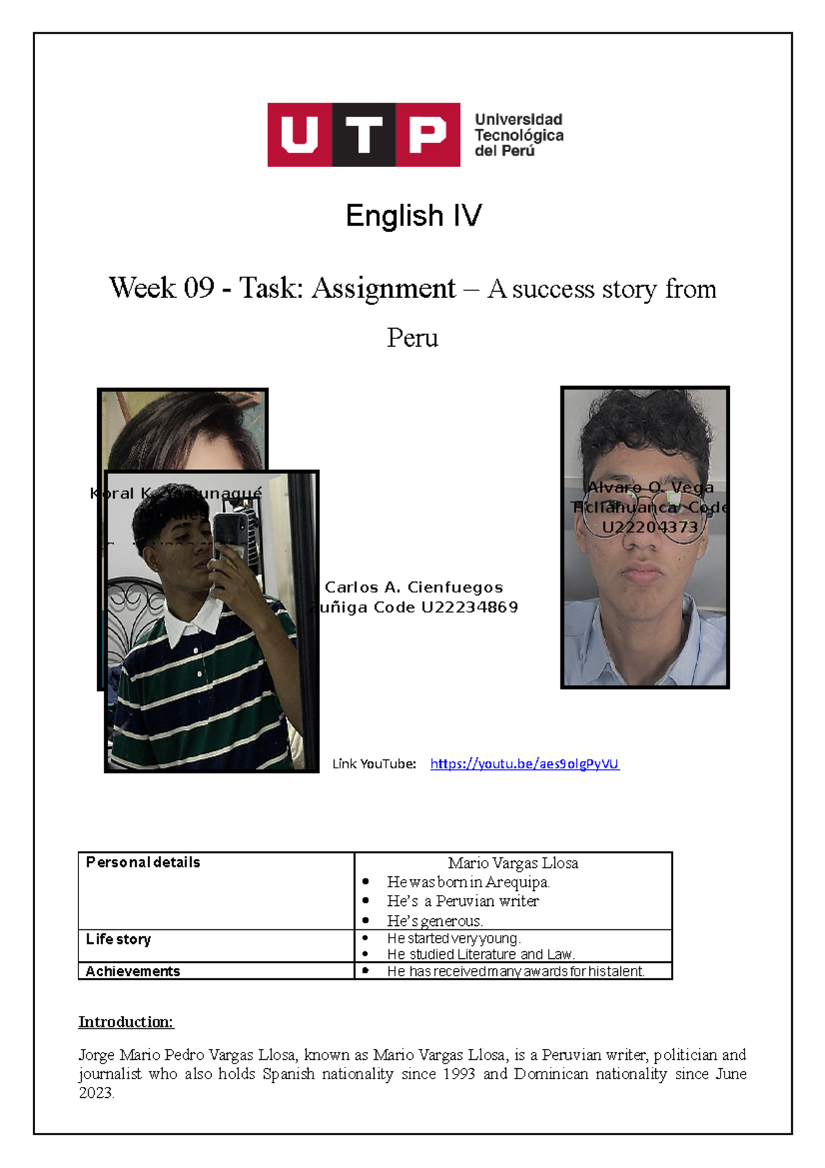 English S9 - English IV Week 09 - Task: Assignment – A Success Story ...