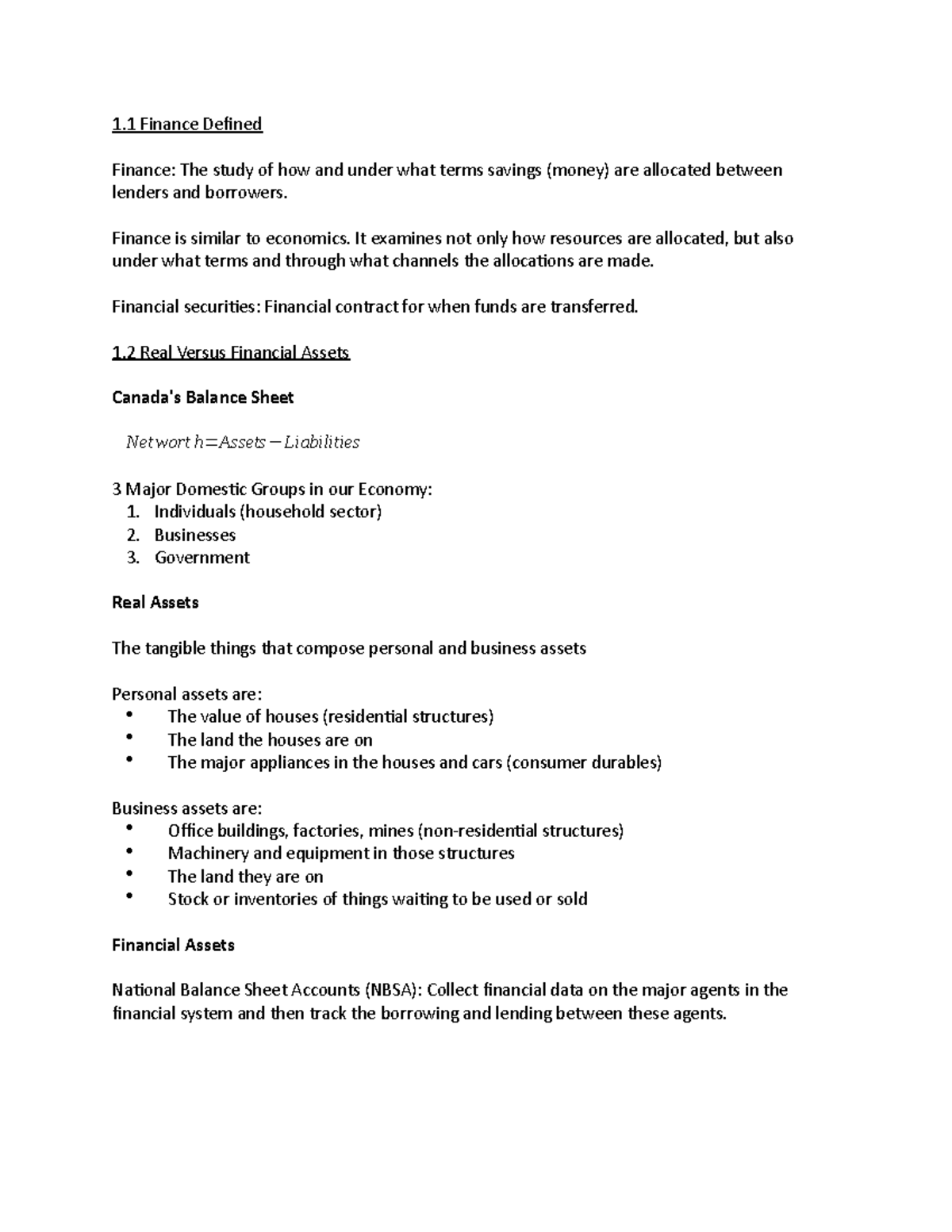 Chapter 1 notes - An Introduction to Finance - 1 Finance Defined ...