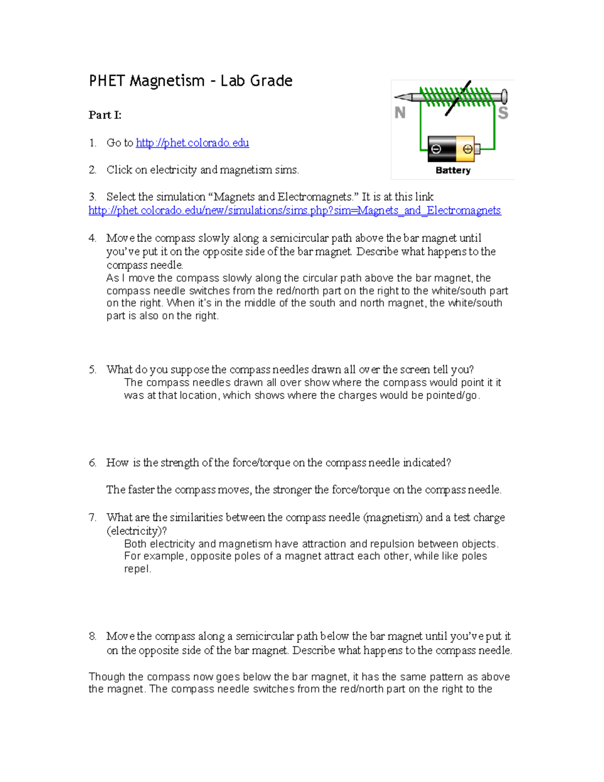 Physics lab 2 (Voltage) PHET Lab Grade Part I 1. Go to