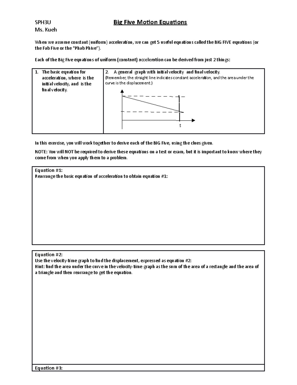Lesson 8 deriving the big five t SPH3U Big Five Motion Equations Ms