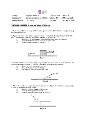 Tutorial PHY110 WEEK 11&12 Chapter 6 - Faculty : Applied Sciences ...