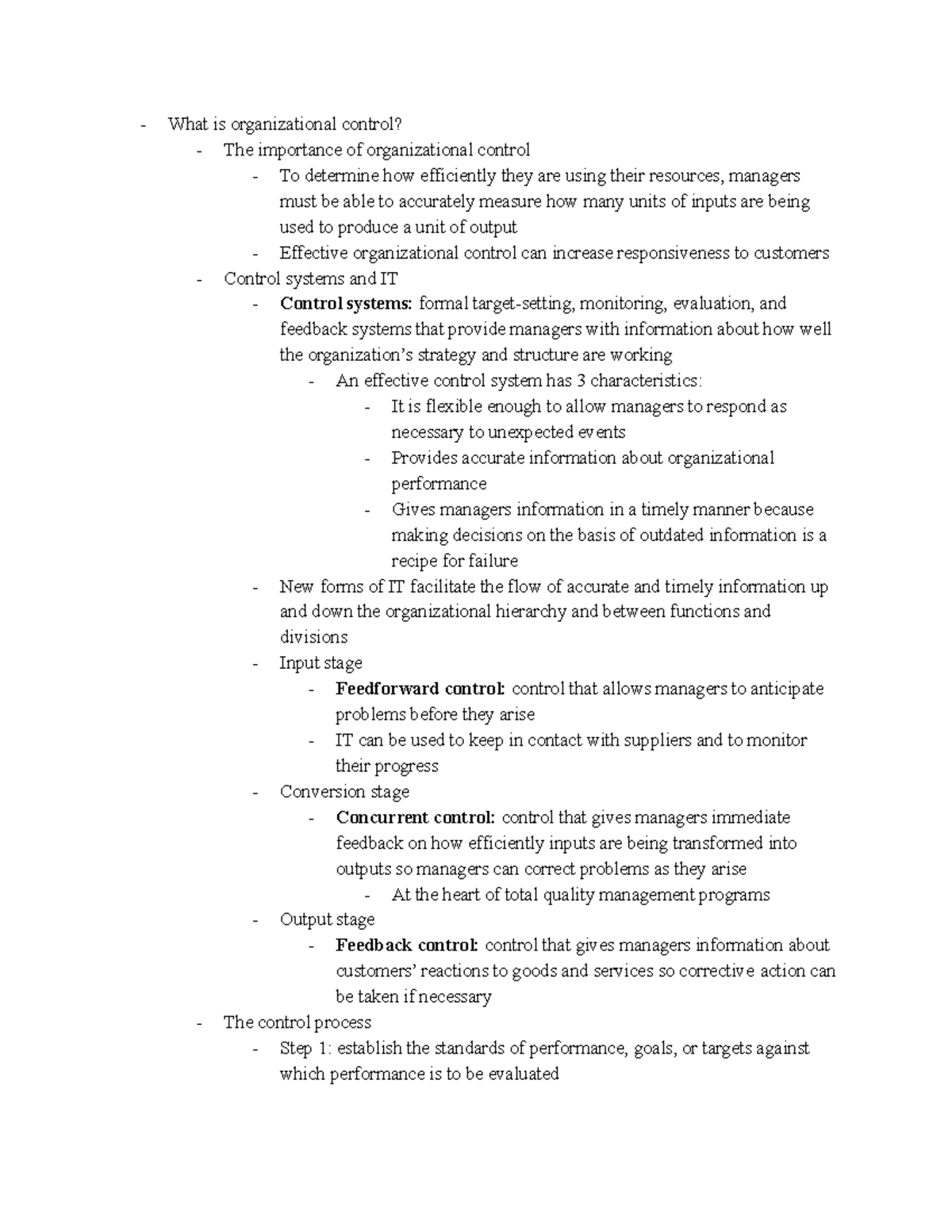 Badm 310 ch 11 - Online lecture notes - What is organizational control ...