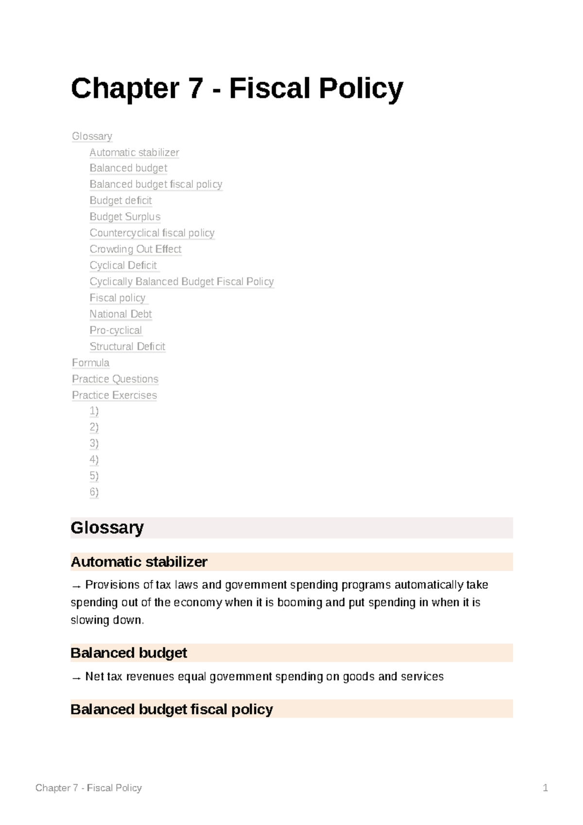 Chapter 7 - Fiscal Policy - Chapter 7 - Fiscal Policy Glossary ...