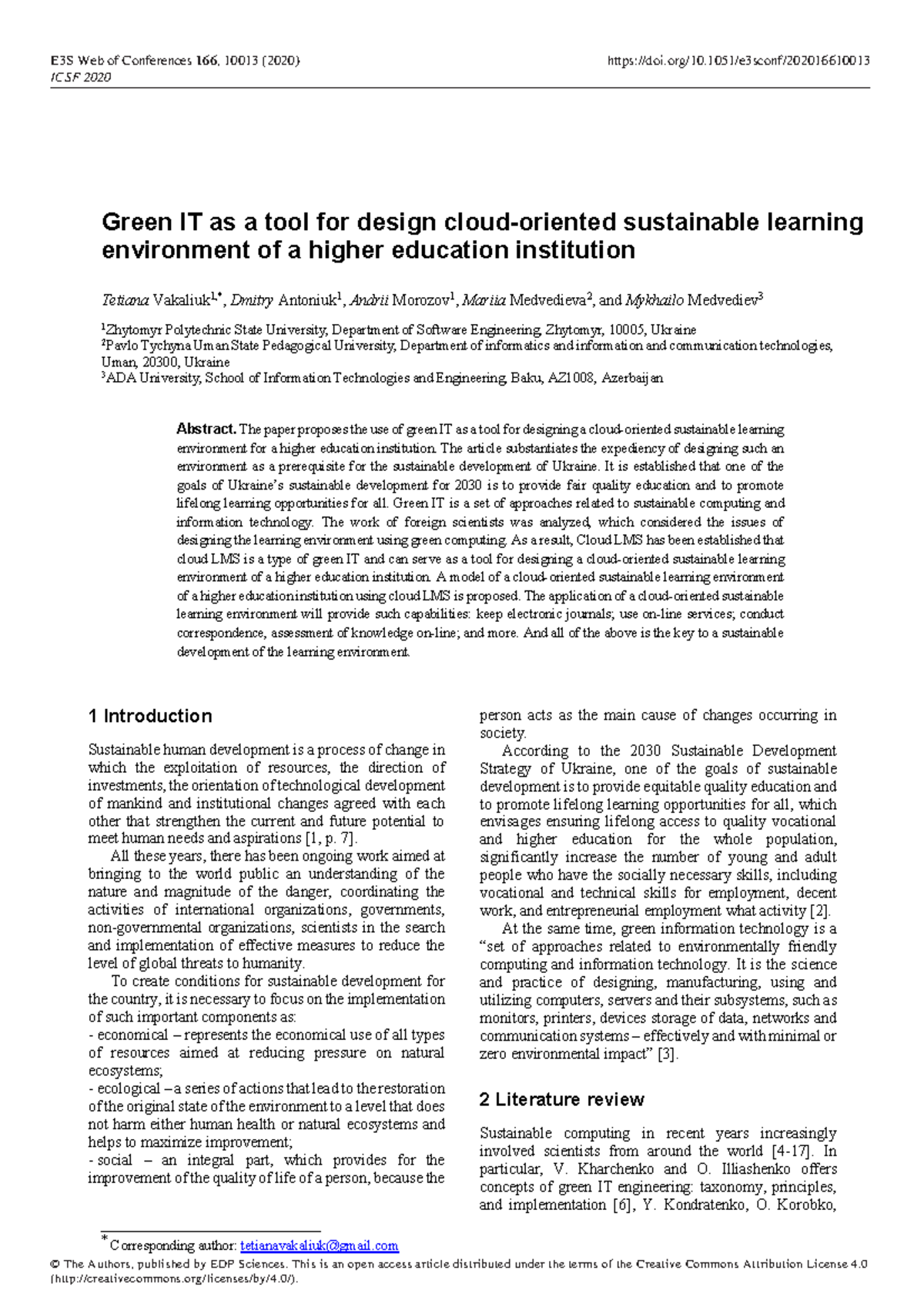 Green Information Technology - Corresponding author: tetianavakaliuk ...
