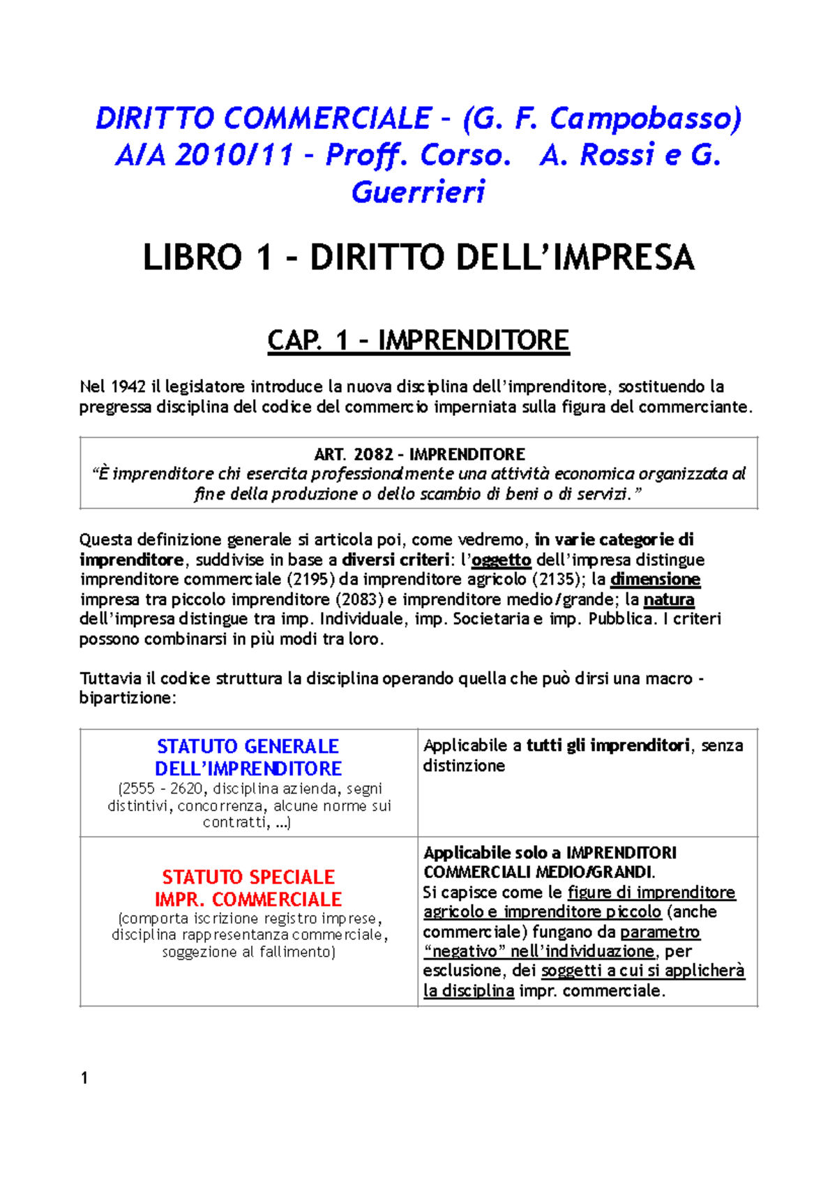 Diritto Commerciale - DIRITTO COMMERCIALE (G. F. Campobasso) Proff ...