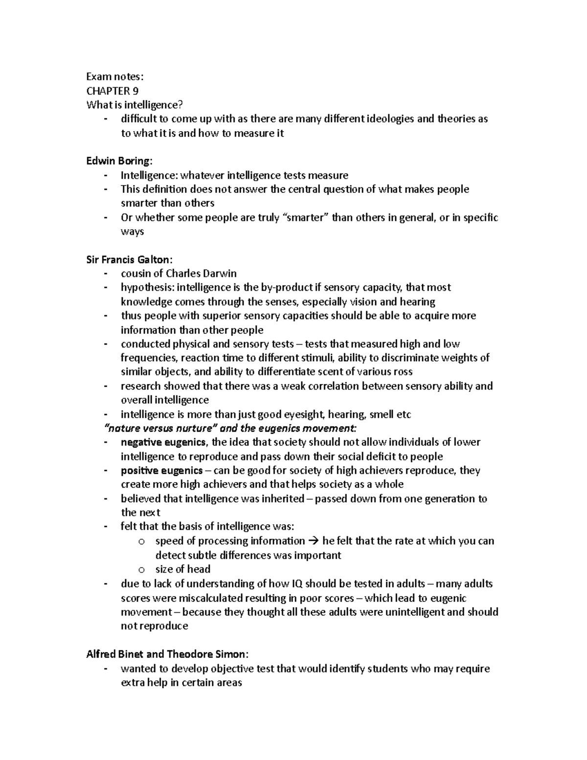 Exam1 notes - Exam notes: CHAPTER 9 What is intelligence? - difficult ...