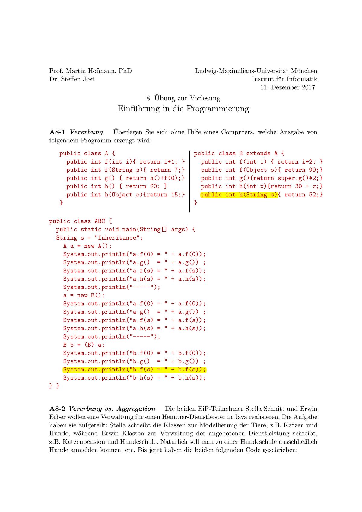 Einführung In Die Programmierung Uebung 08 - Prof. Martin Hofmann, PhD ...