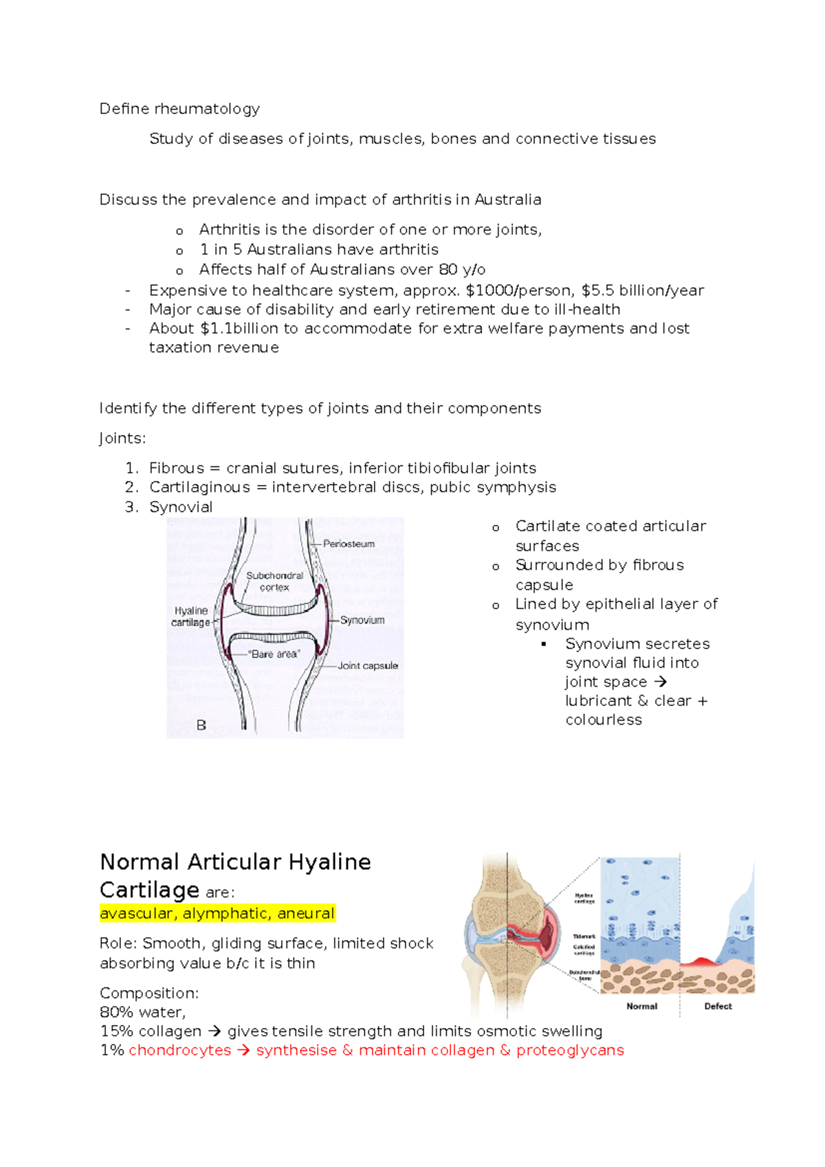Wk 2 - RA and OA - Detailed notes - Define rheumatology Study of ...