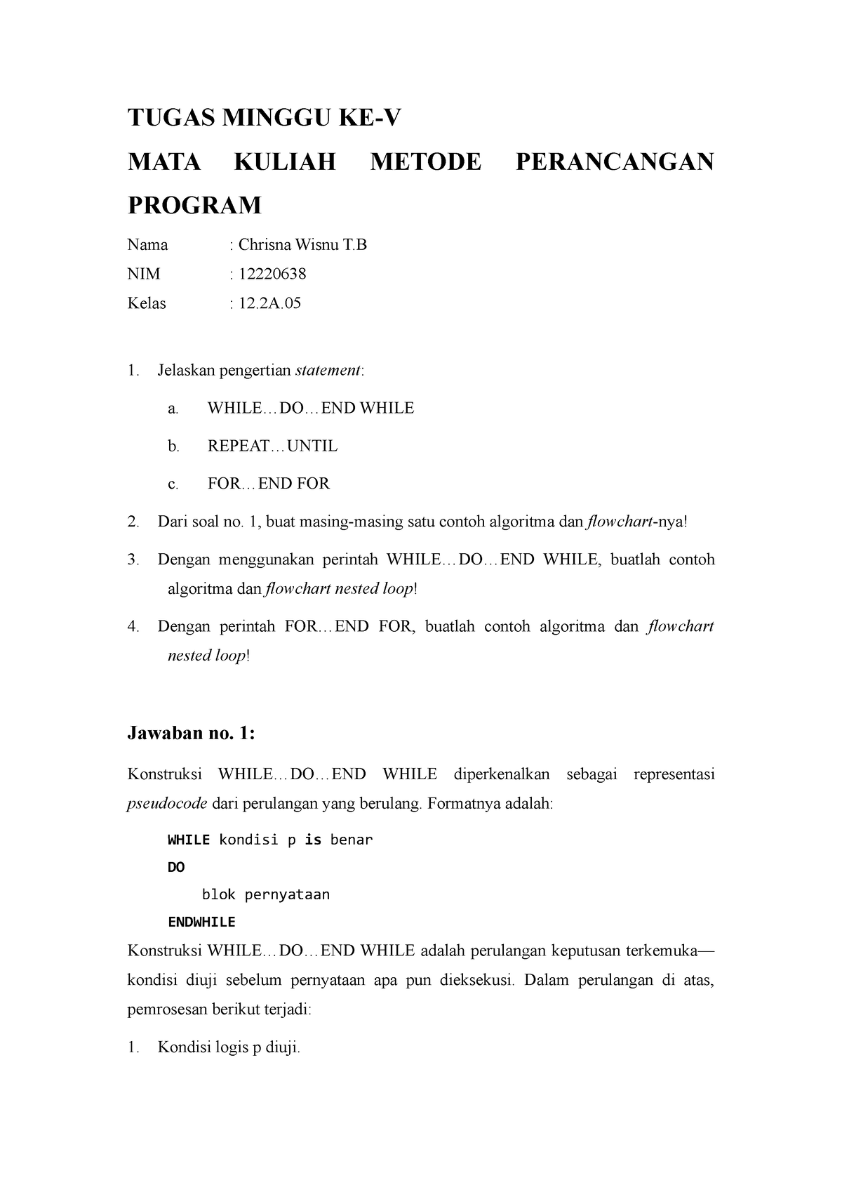 Tugas Minggu Ke 5 Metode Perancangan Program Tugas Minggu Ke V Mata