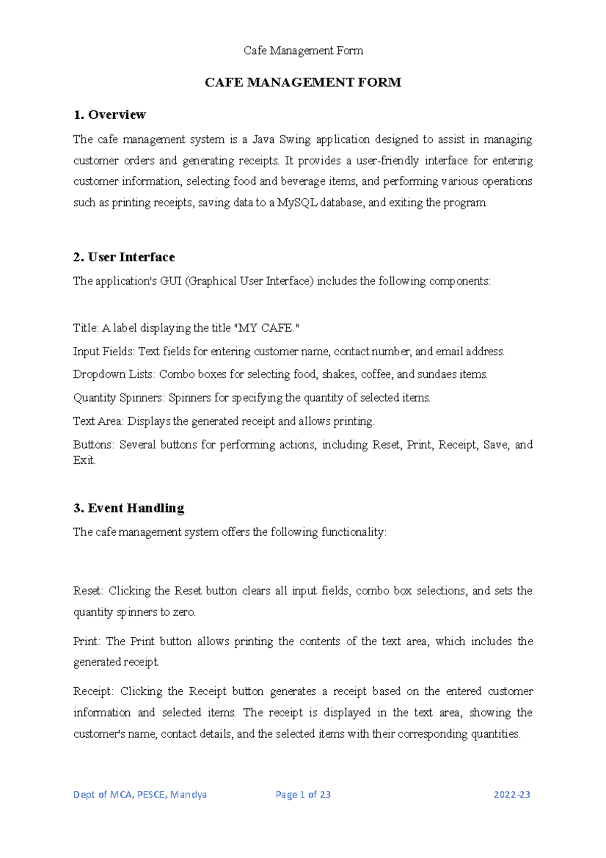 Reportnew - Java miniapplication report on CAFE MANAGEMENT SYSTEM ...