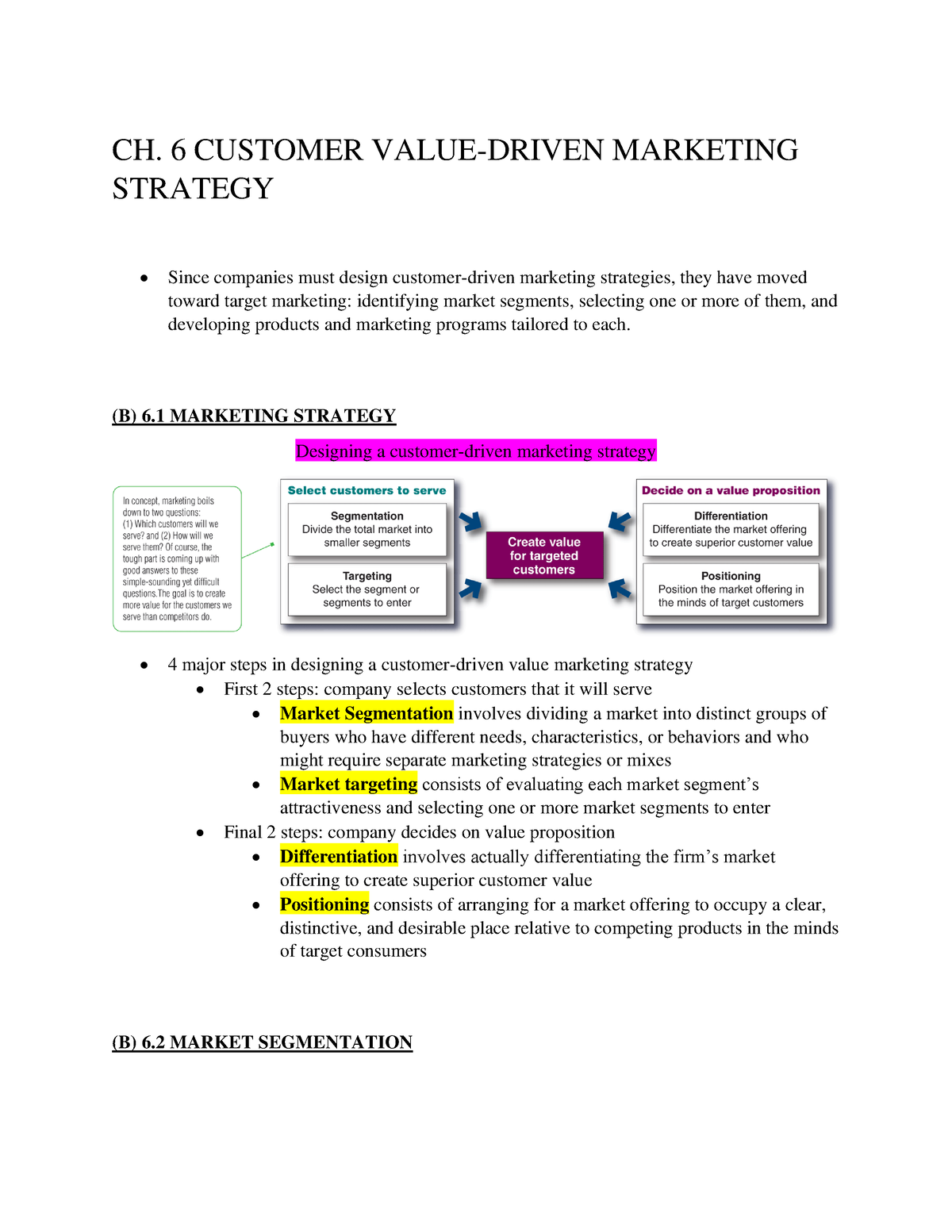 four major steps in designing a customer driven marketing strategy