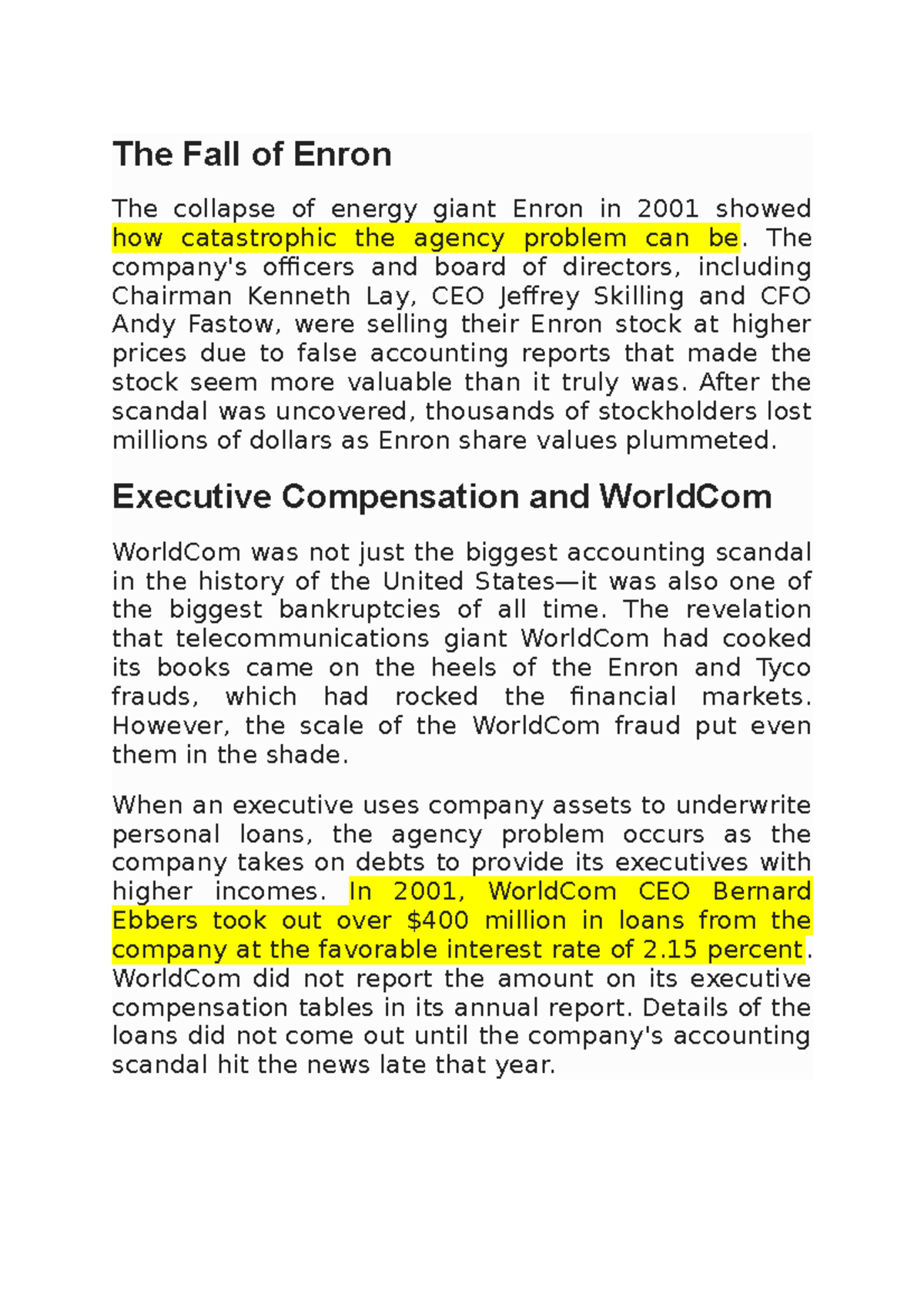Agency problem - AFM - The Fall of Enron The collapse of energy giant ...