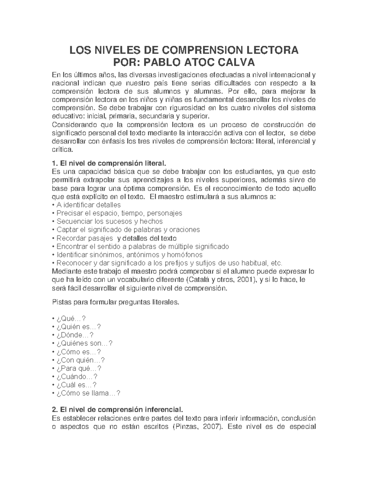 Niveles Comprensión Lectora 286 - LOS NIVELES DE COMPRENSION LECTORA ...