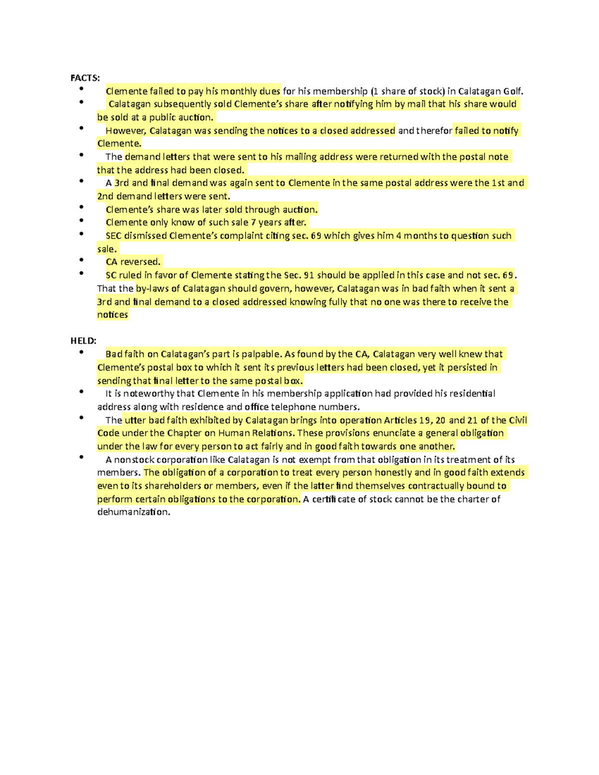 Calatagan Gold Club Inc. Vs. Celemente, Jr. (585 Scra 800) - Facts 