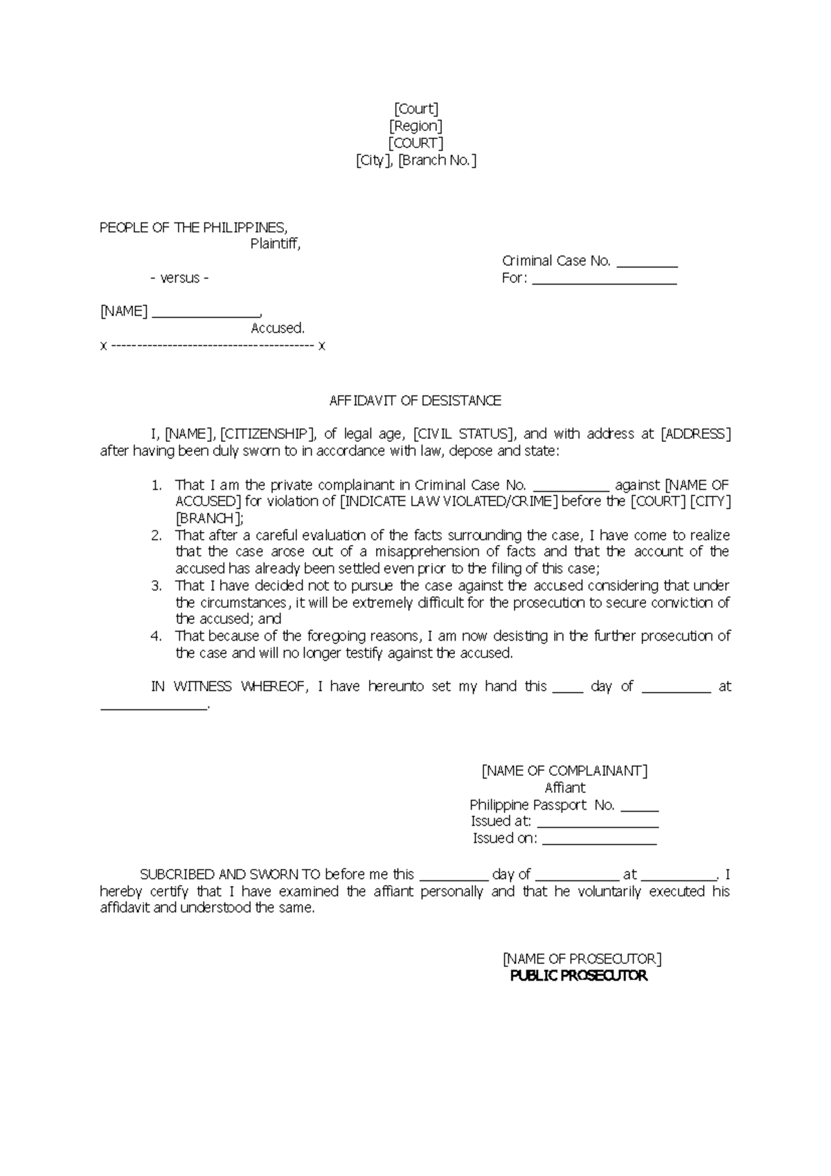 My Legal Whiz - Affidavit of Desistance case pending court - [Court ...