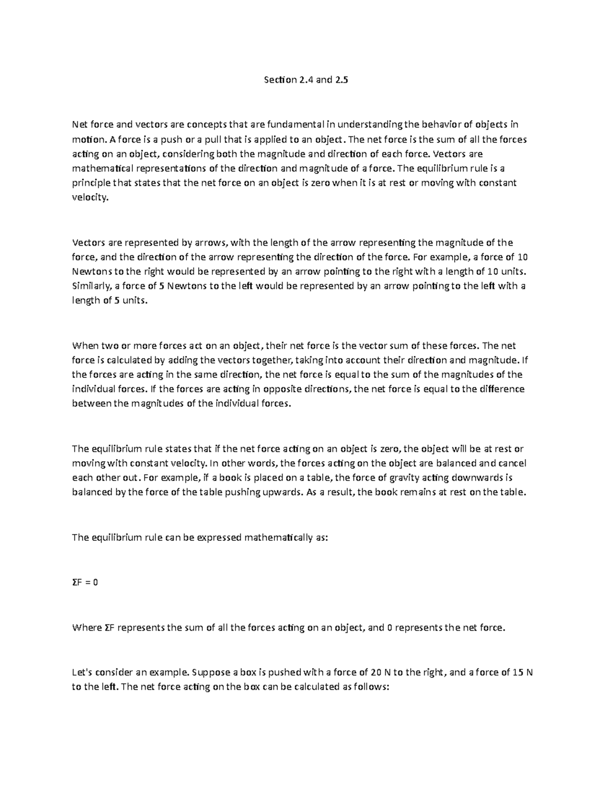 Net Force and Equilibrium Rule Physics - Section 2 and 2. Net force and ...