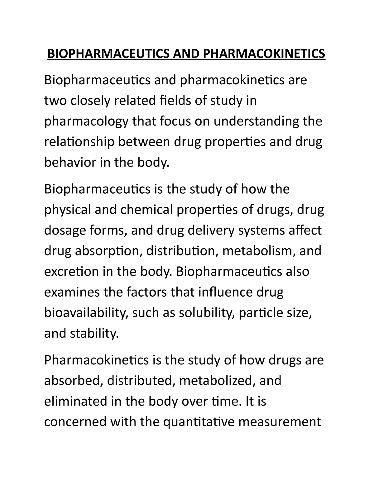 Biopharmaceutics AND Pharmacokinetics - BIOPHARMACEUTICS AND ...