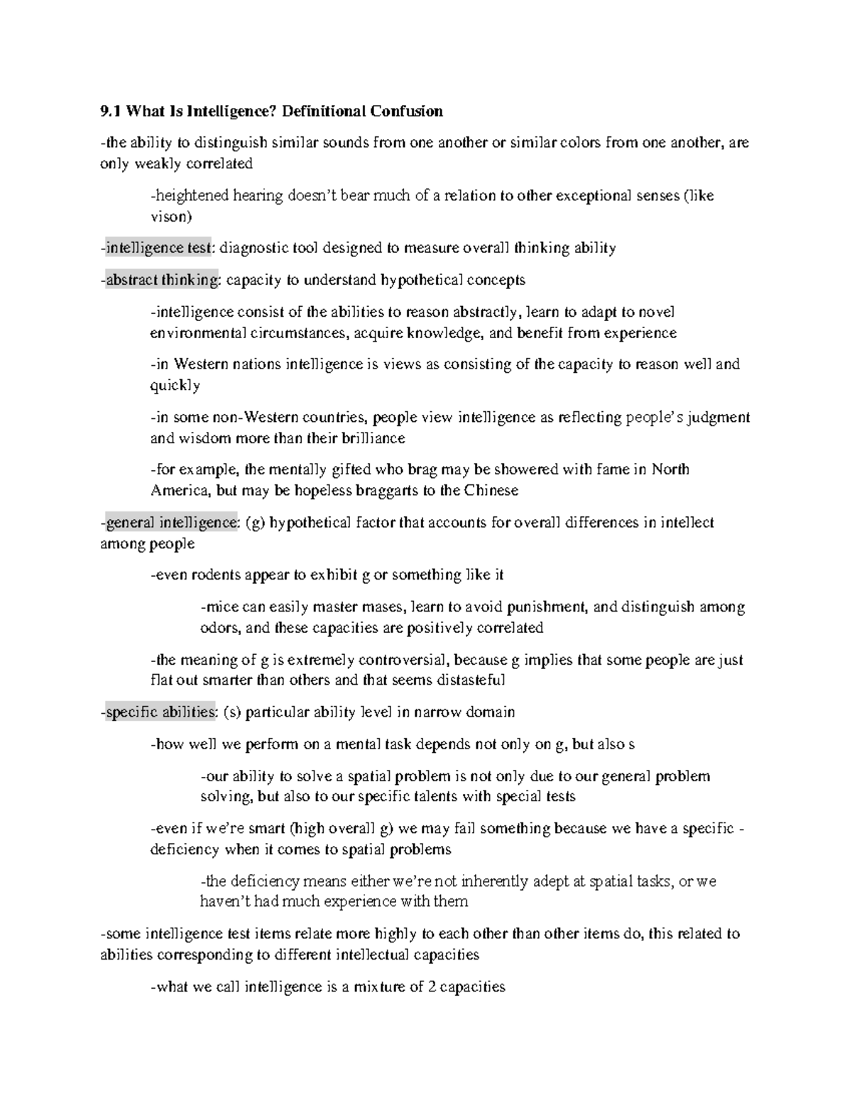 psychology chapter 9 lecture notes - 9 What Is Intelligence ...