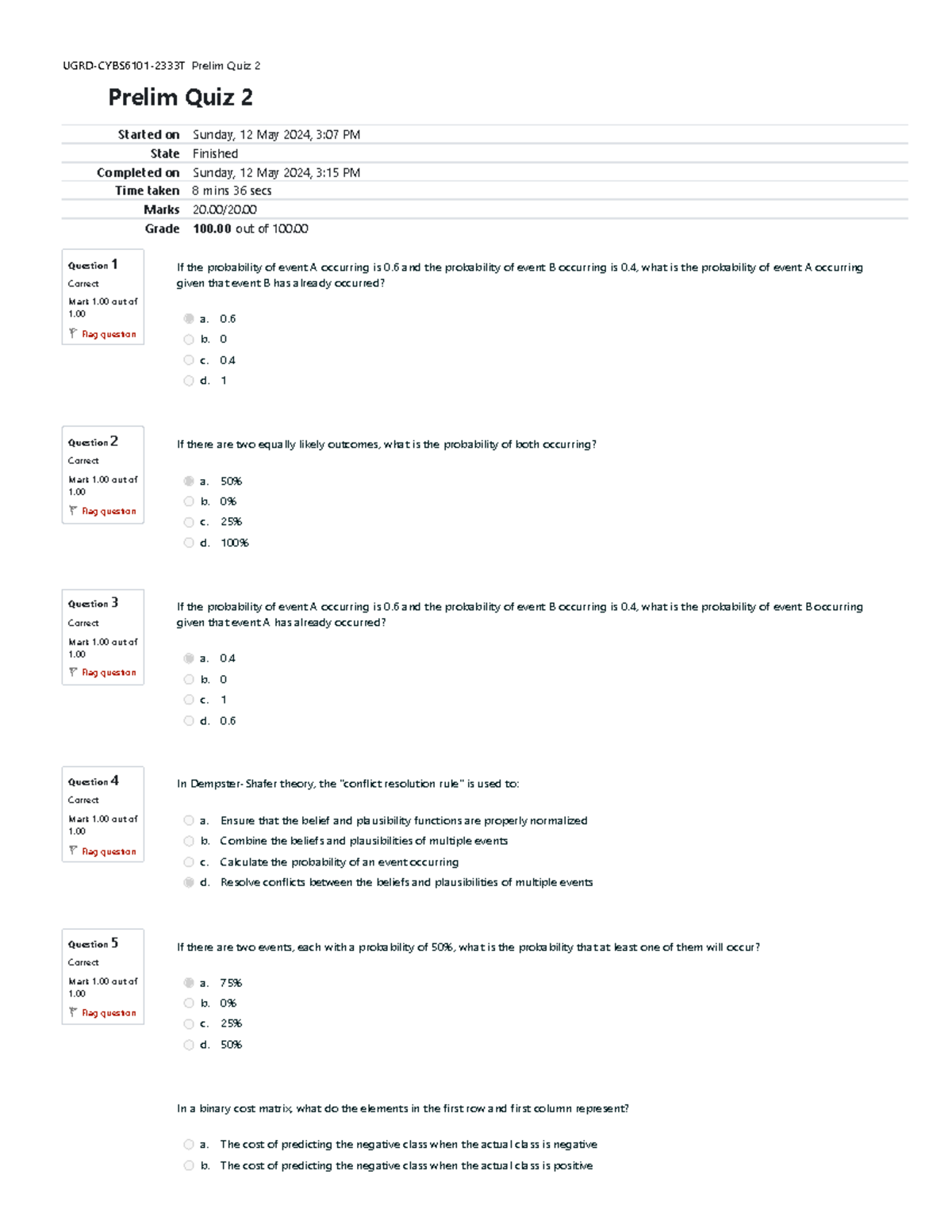 Prelim Quiz 2 Attempt review 2 - Question 1 Correct Mark 1 out of 1 ...
