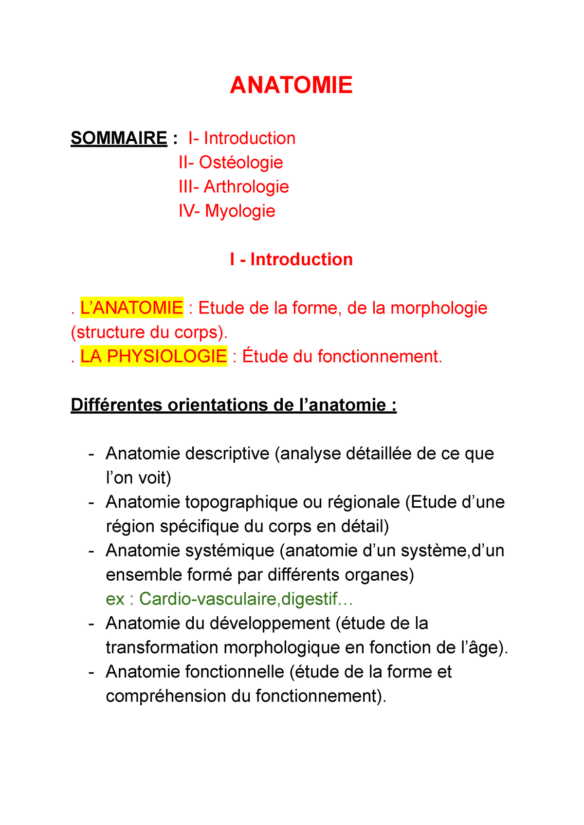 Anatomie - Staps - UPJV - Studocu