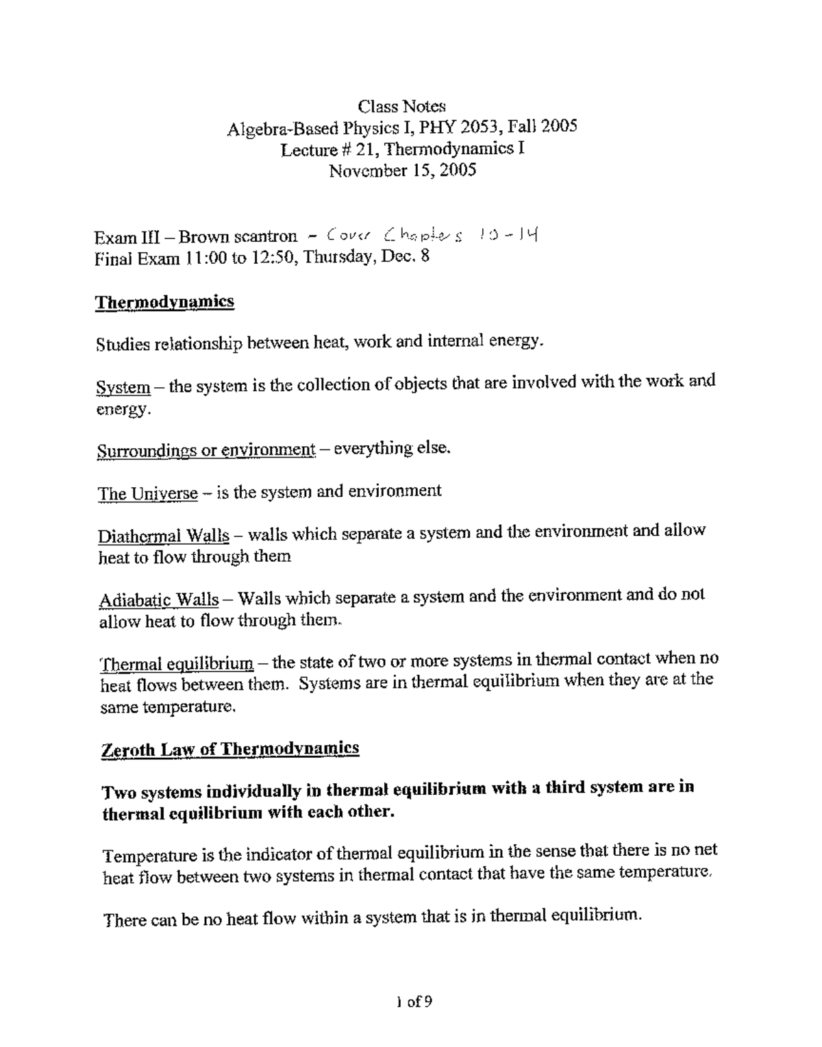 PHY 2053 lecture notes Thermodynamics - PHY 2053 - Studocu