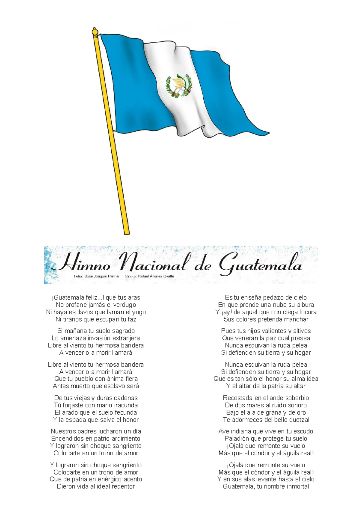 Himno nacional DE Guatemala - ¡Guatemala feliz...! que tus aras No ...