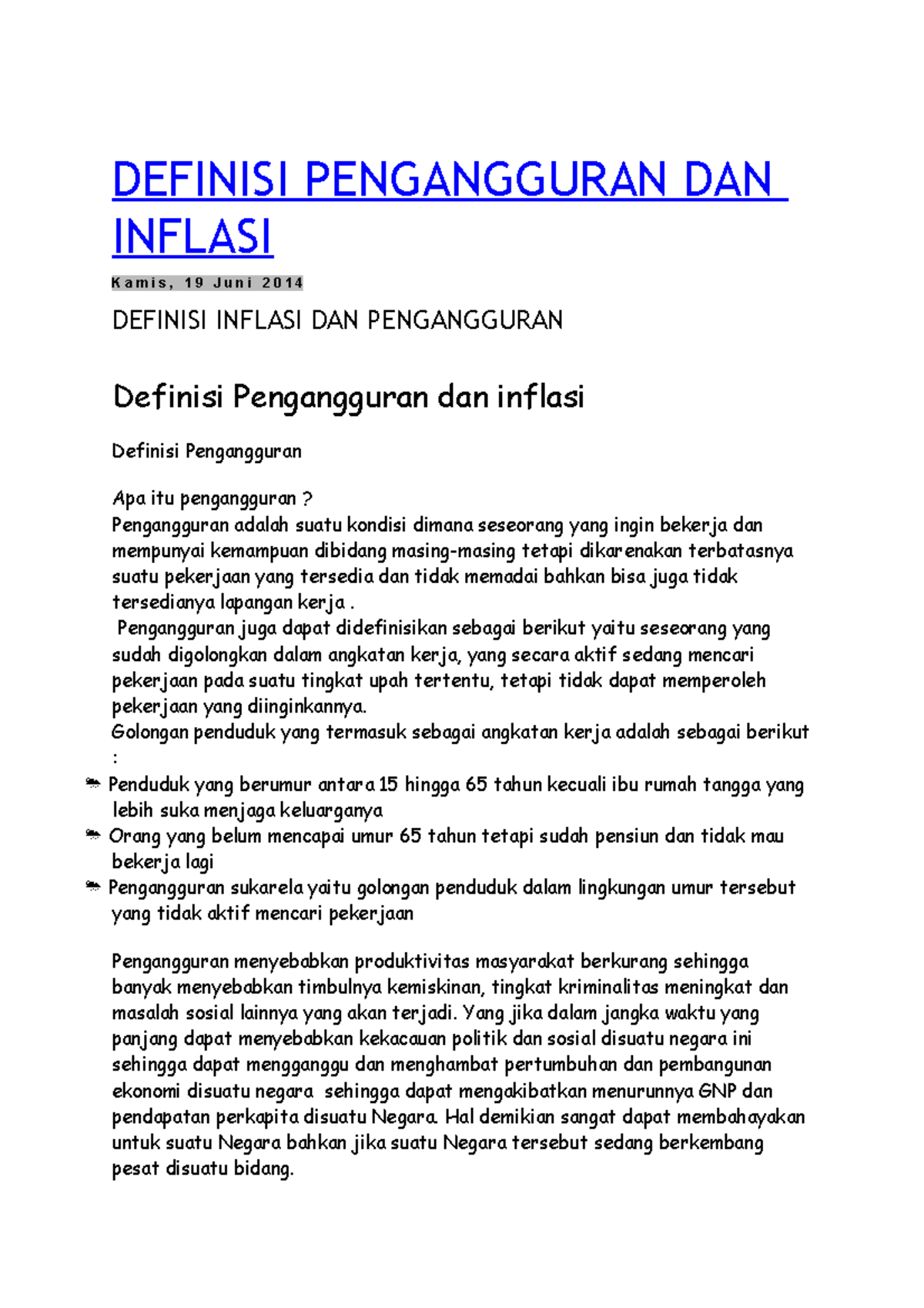 Definisi Pengangguran Dan Inflasi - DEFINISI PENGANGGURAN DAN INFLASI K ...