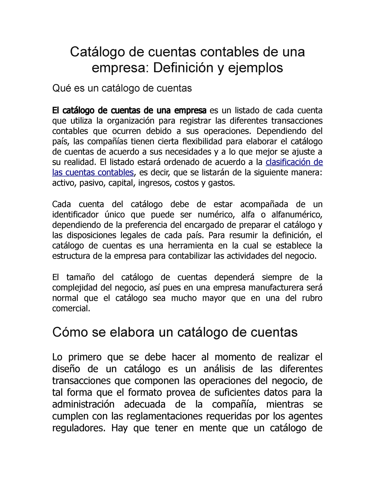 Catalogo De Cuentas Contables De Una Empresa Definicion Y Ejemplos