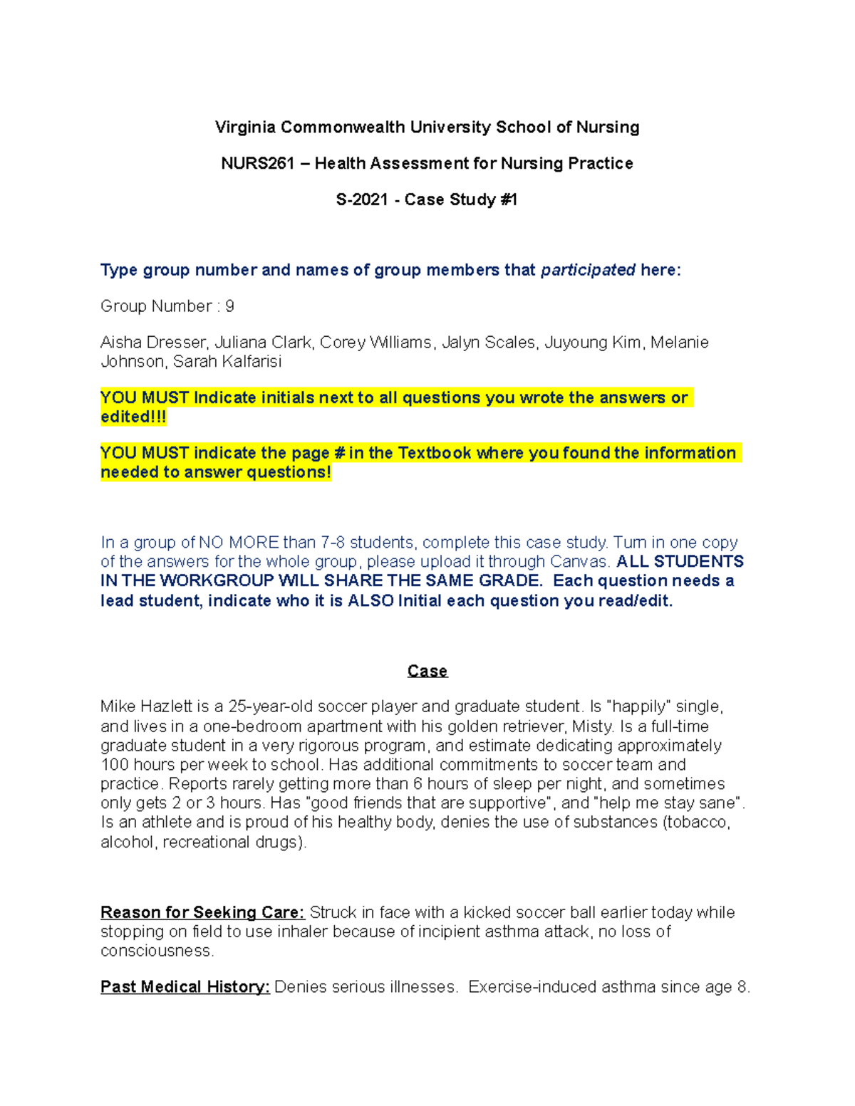 261 case study 9 - assignment - Virginia Commonwealth University School ...