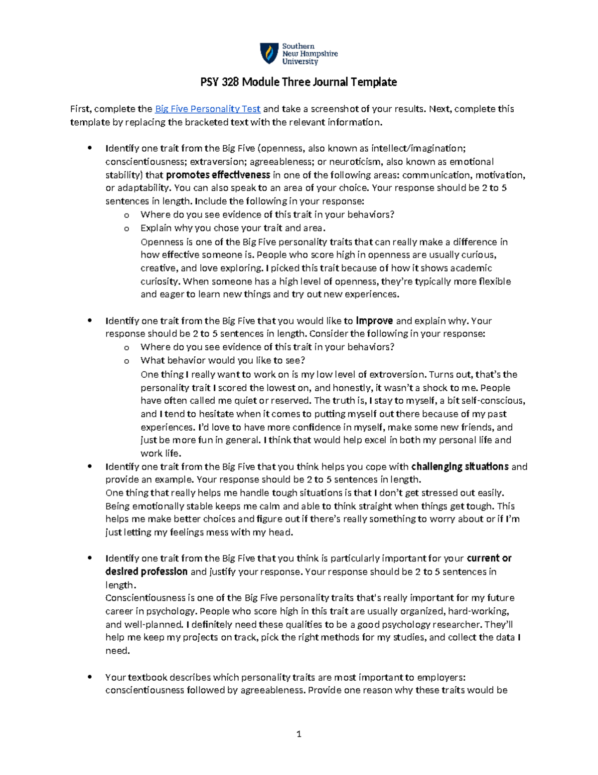 PSY 328 Module Three Journal Template - PSY 328 Module Three Journal ...